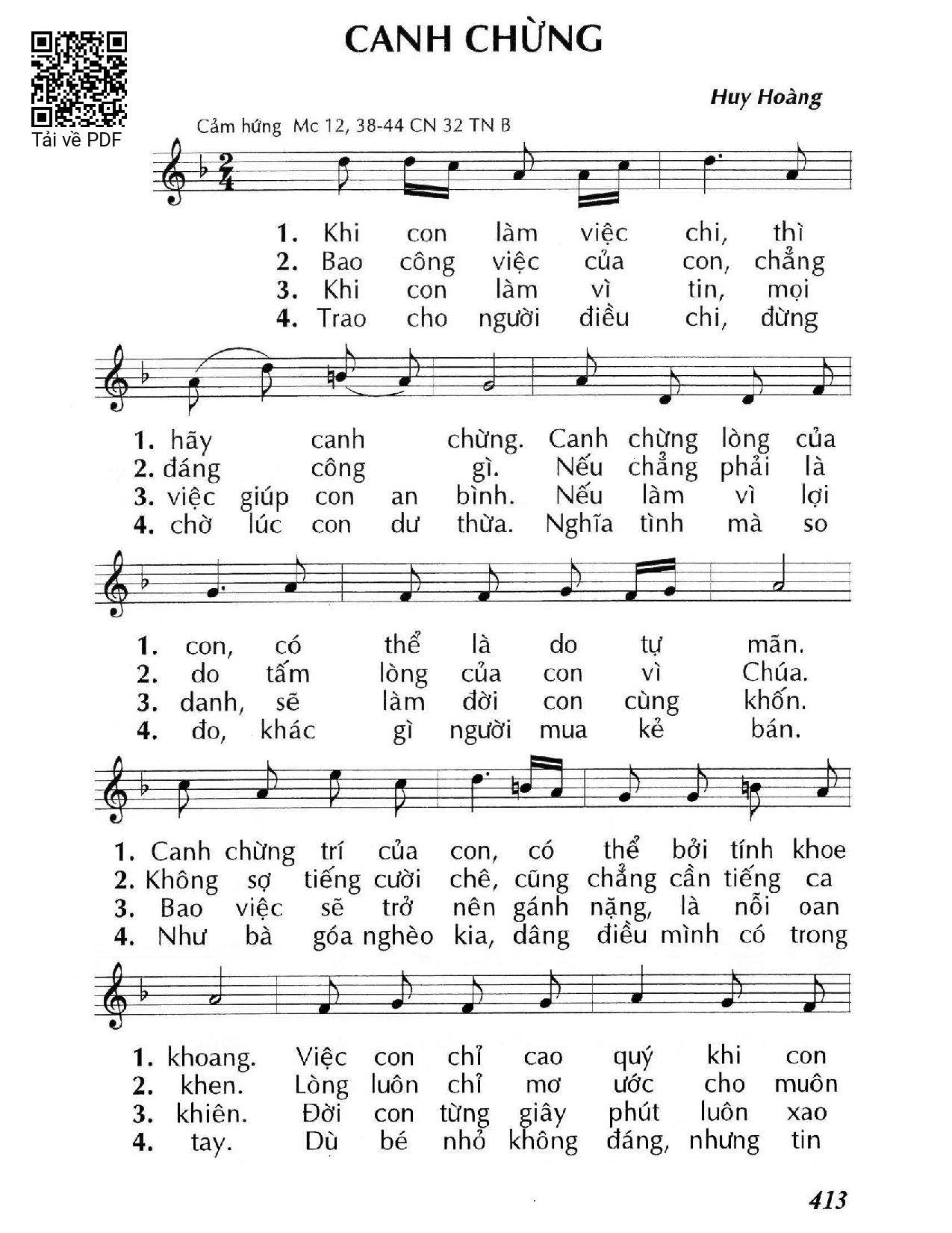 Page 1 of Sheet music PDF Canh chừng (Mc. 12) - Huy Hoàng