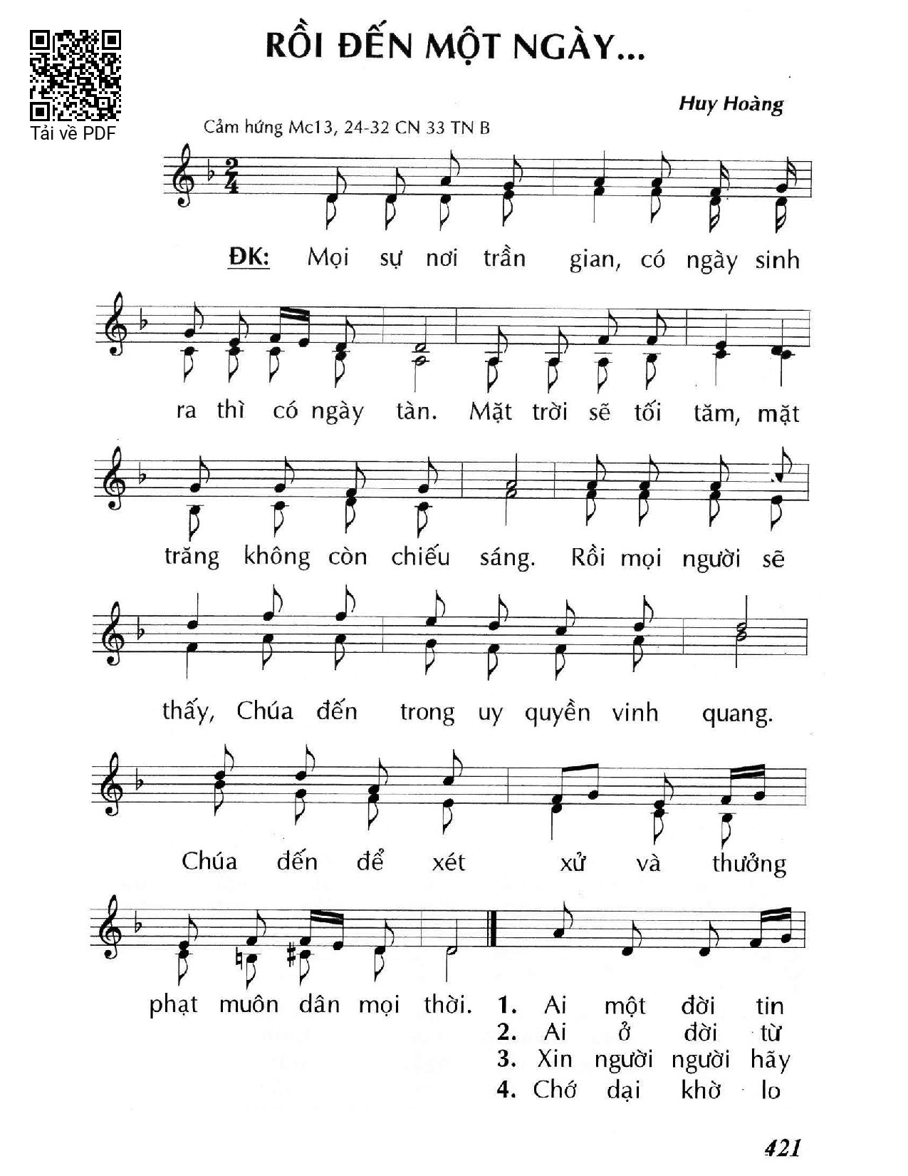 Sheet PDF of Rồi đến một ngày (Mc. 13)