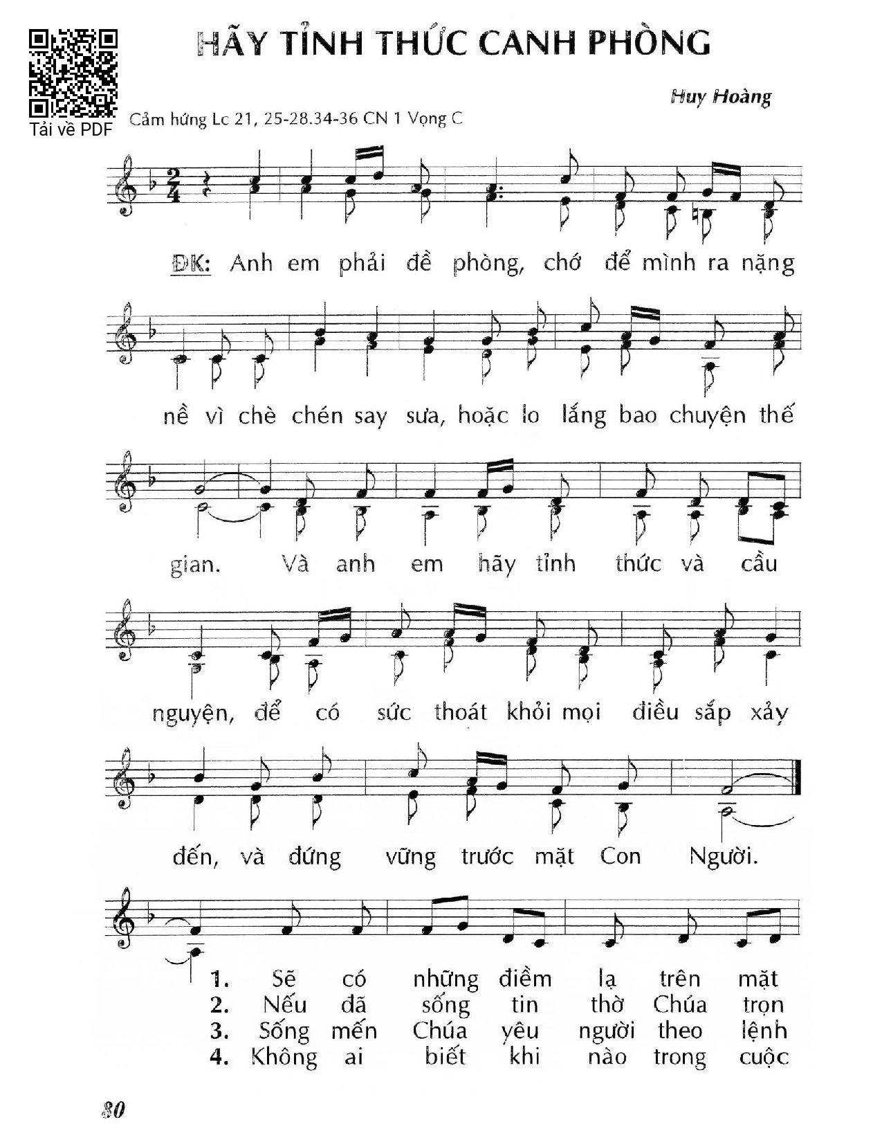 Page 1 of Sheet music PDF Hãy tỉnh thức canh phòng (Lc. 21) - Huy Hoàng