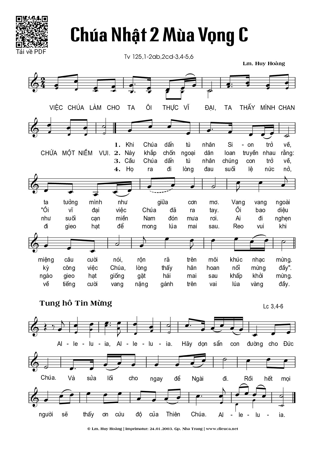 Page 1 of Sheet music PDF Chúa Nhật 2C Mùa Vọng (Thánh Vịnh 125) - Huy Hoàng