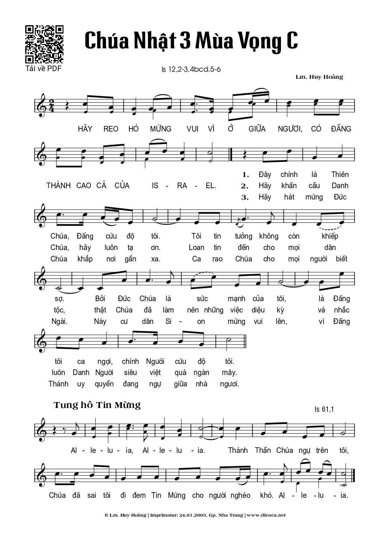 Page 1 of Sheet music PDF Chúa Nhật 3C Mùa Vọng (Is. 12) - Huy Hoàng