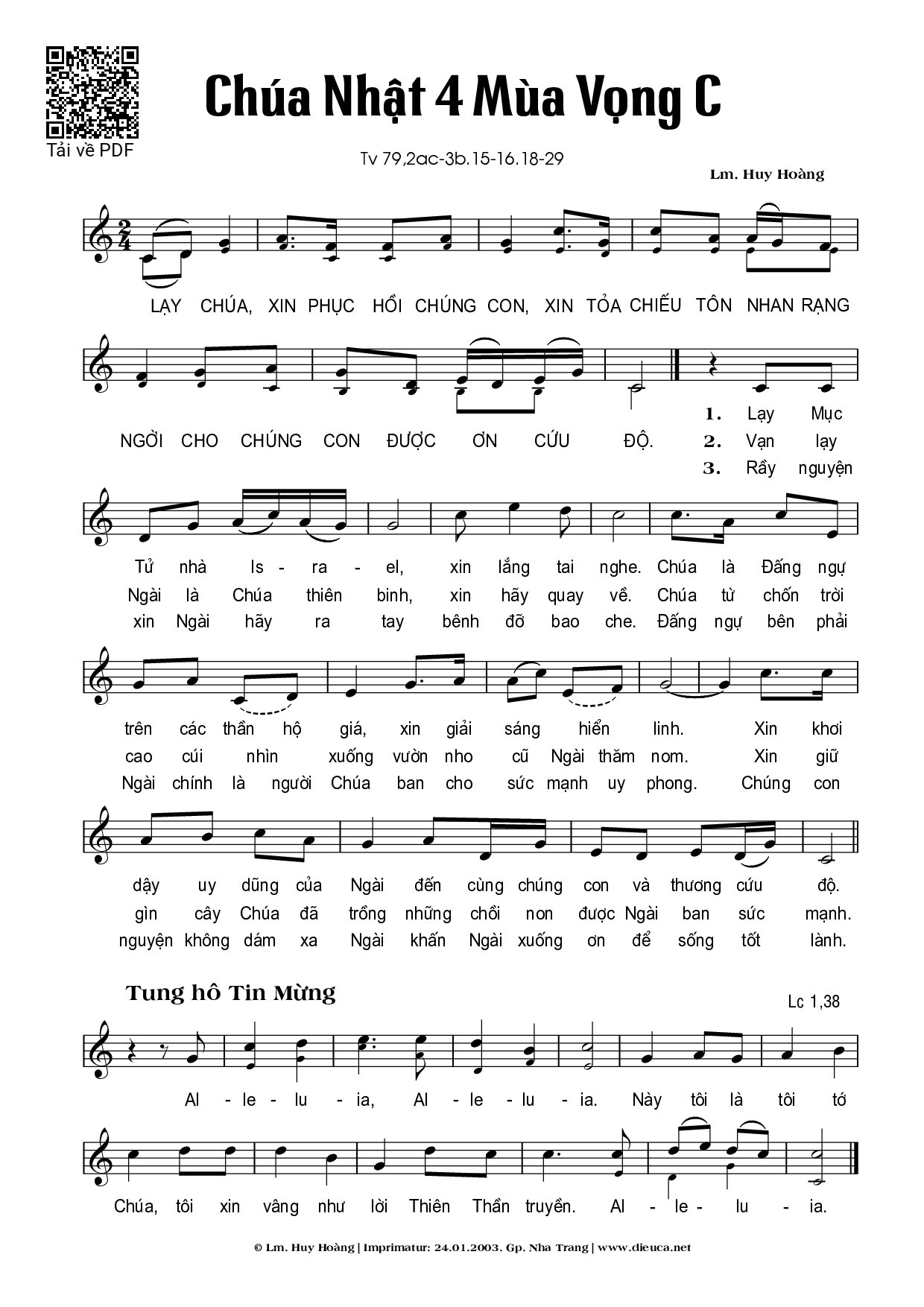 Page 1 of Sheet music PDF Chúa Nhật 4C Mùa Vọng (Thánh Vịnh 79) - Huy Hoàng