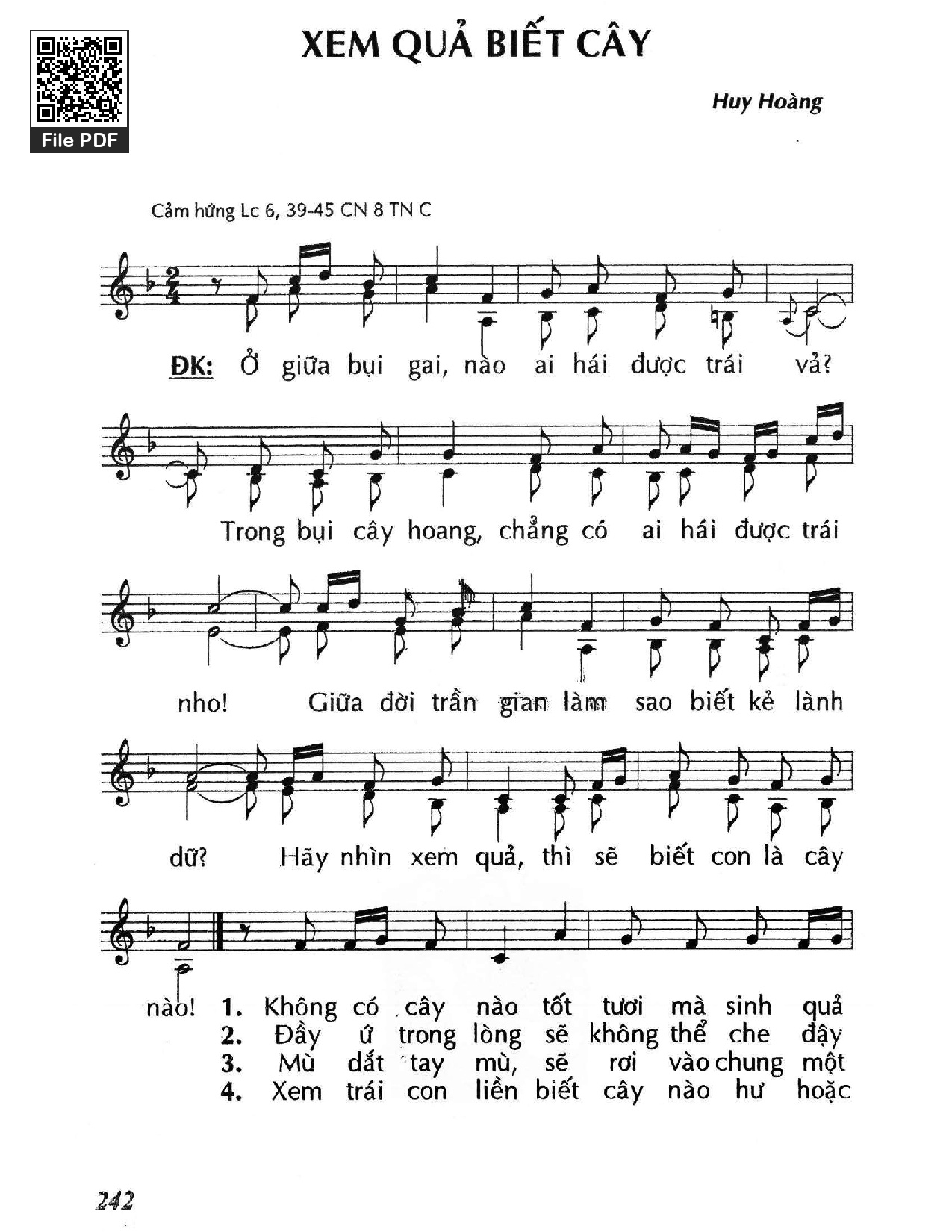 Page 1 of Sheet music PDF Xem quả biết cây (Lc. 6) - Huy Hoàng
