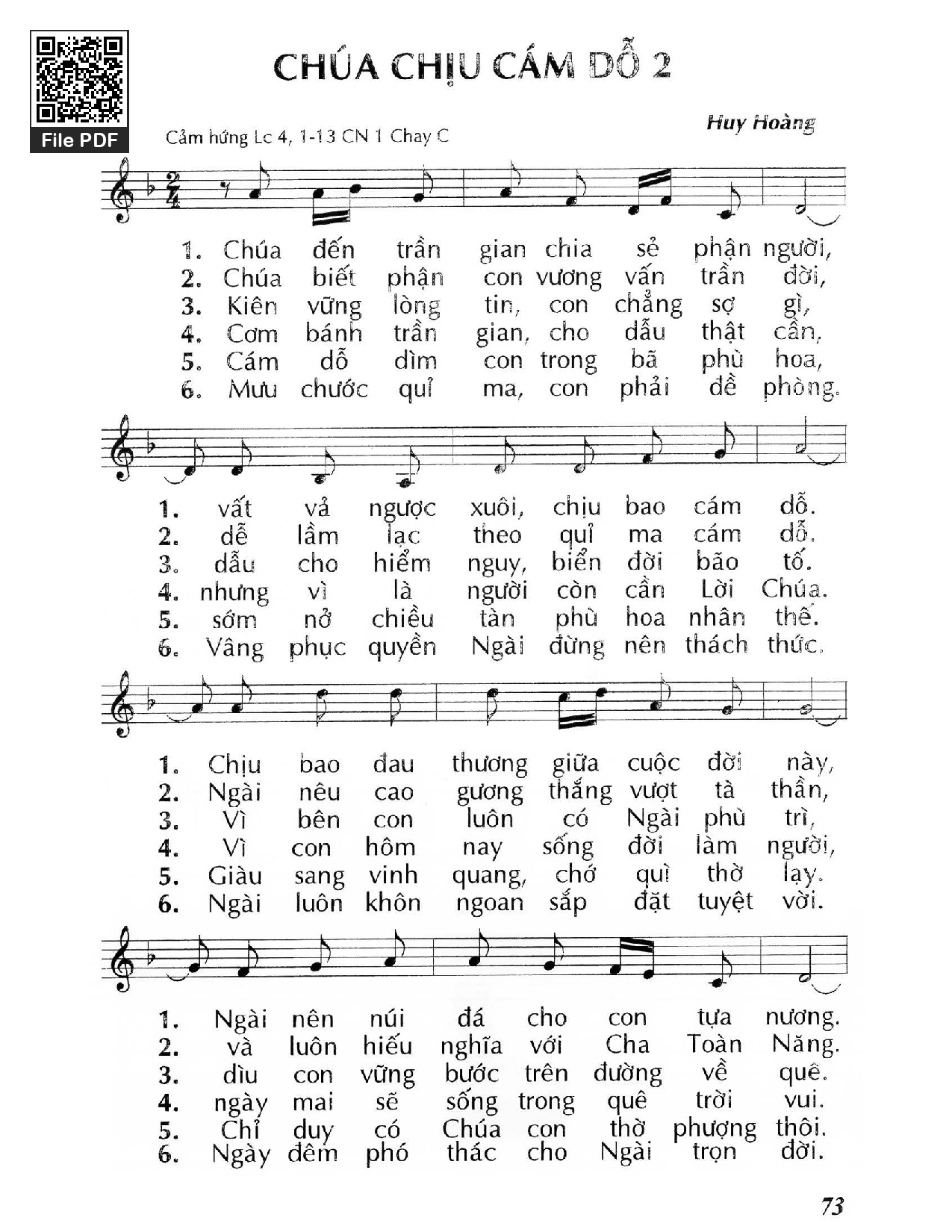 Page 1 of Sheet music PDF Chúa chịu cám dỗ 2 (Lc. 4) - Huy Hoàng