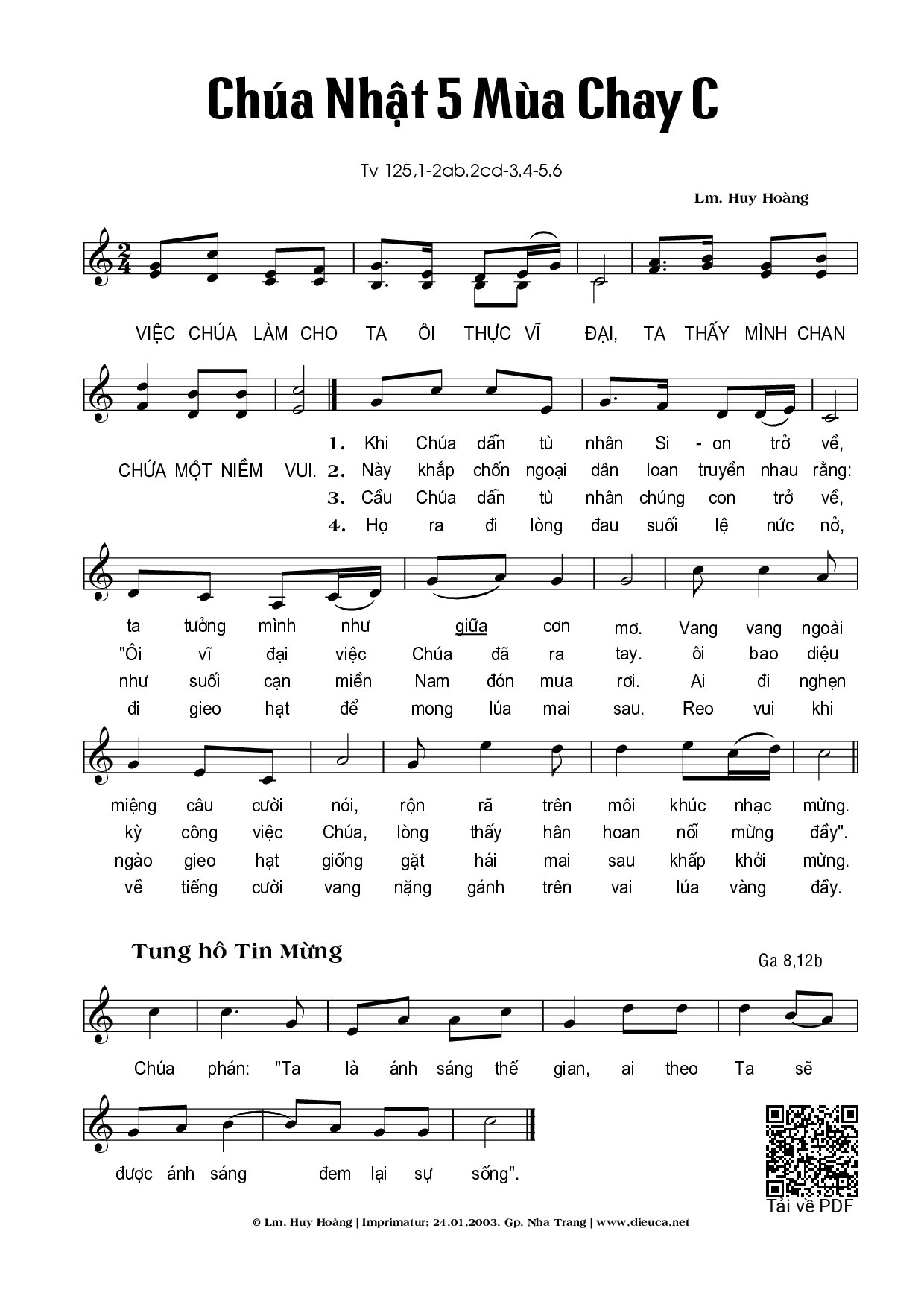 Page 1 of Sheet music PDF Chúa Nhật 5C Mùa Chay (Thánh Vịnh 125) - Huy Hoàng