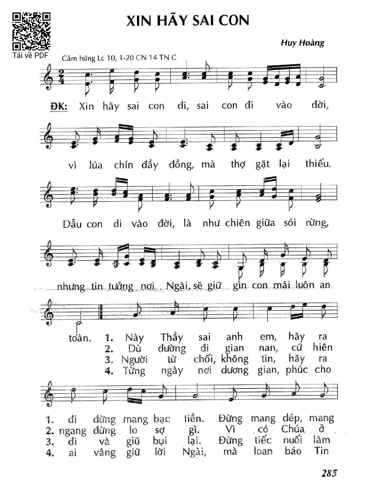 Sheet PDF of Xin hãy sai con (Lc. 10)