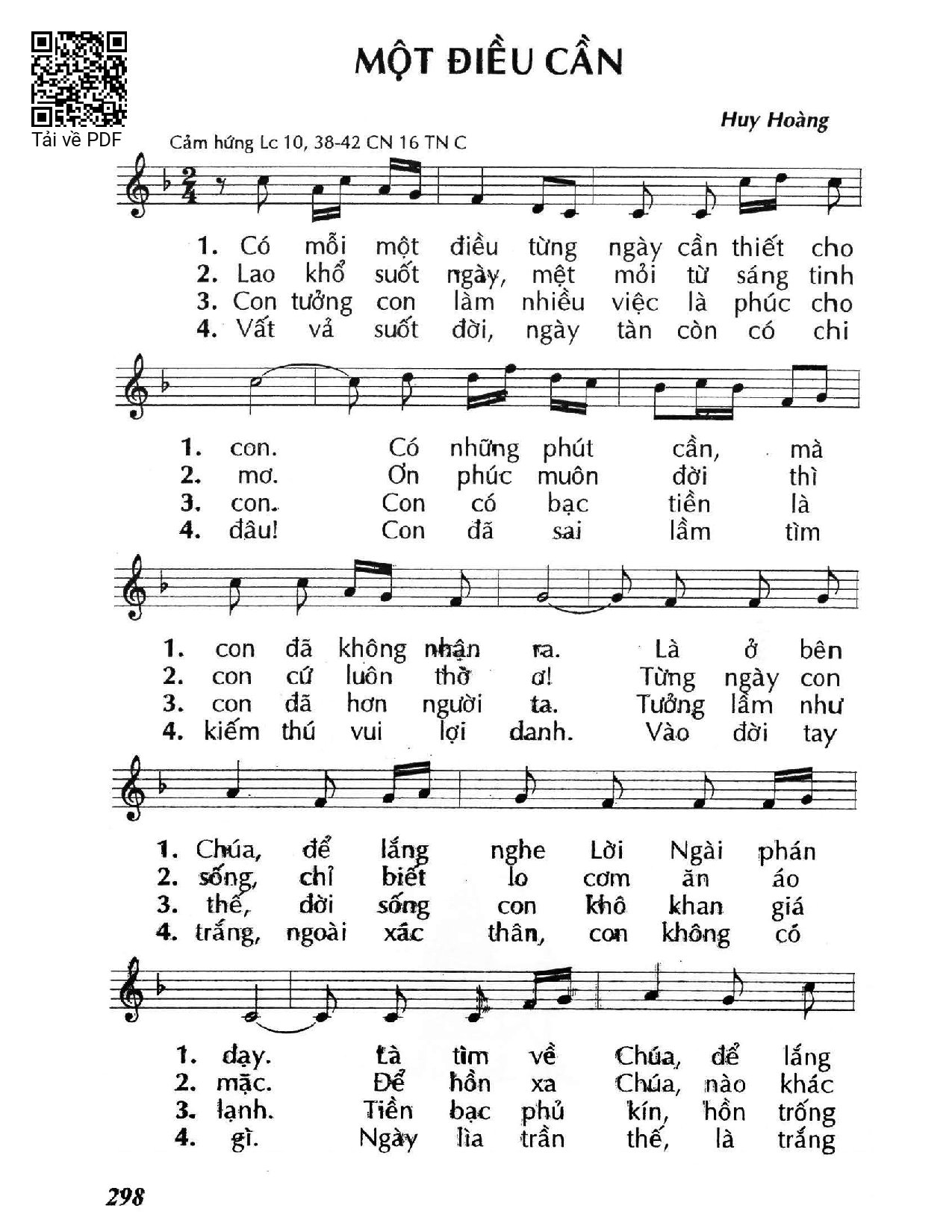 Sheet PDF of Một điều cần (Lc. 10)