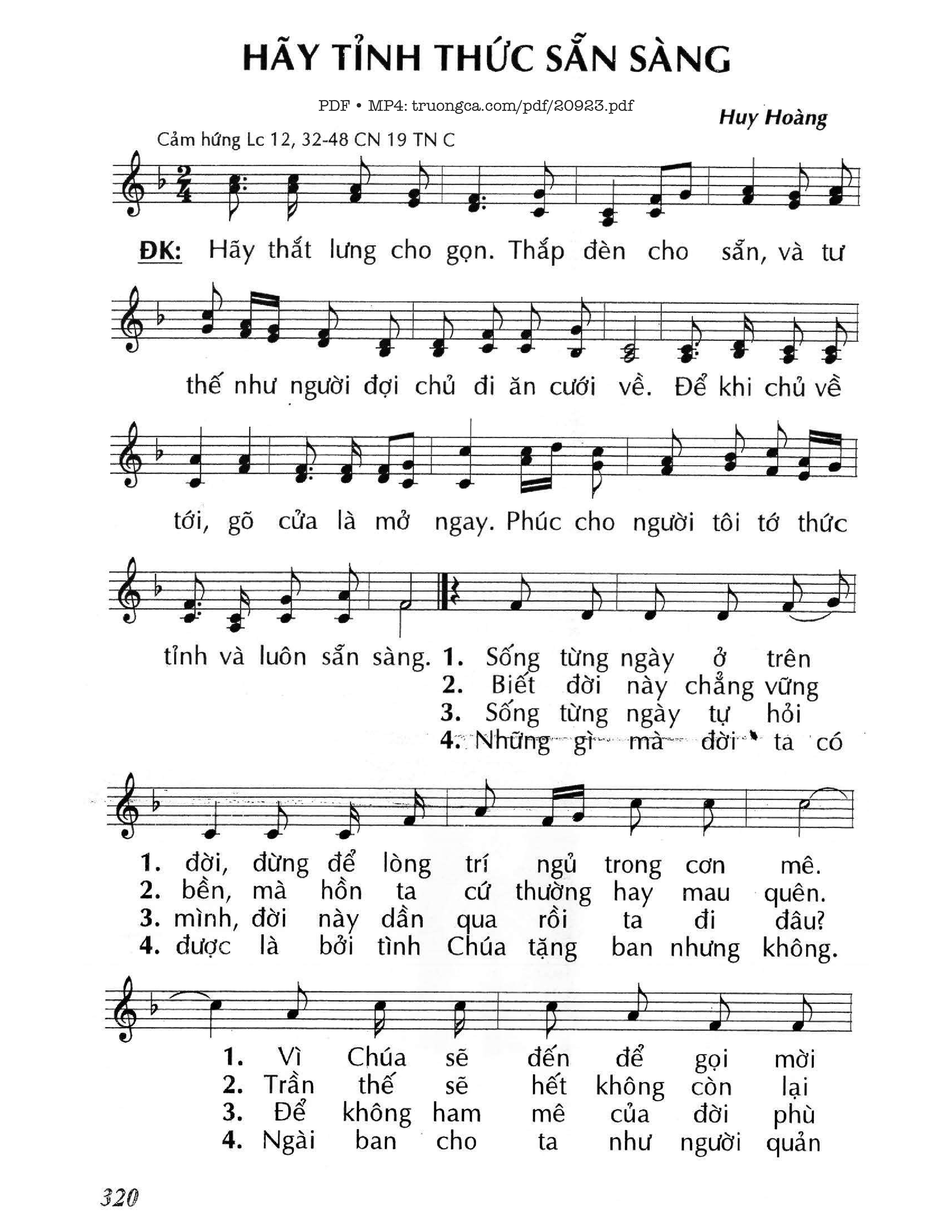 Sheet PDF of Hãy tỉnh thức sẵn sàng (Lc. 12)