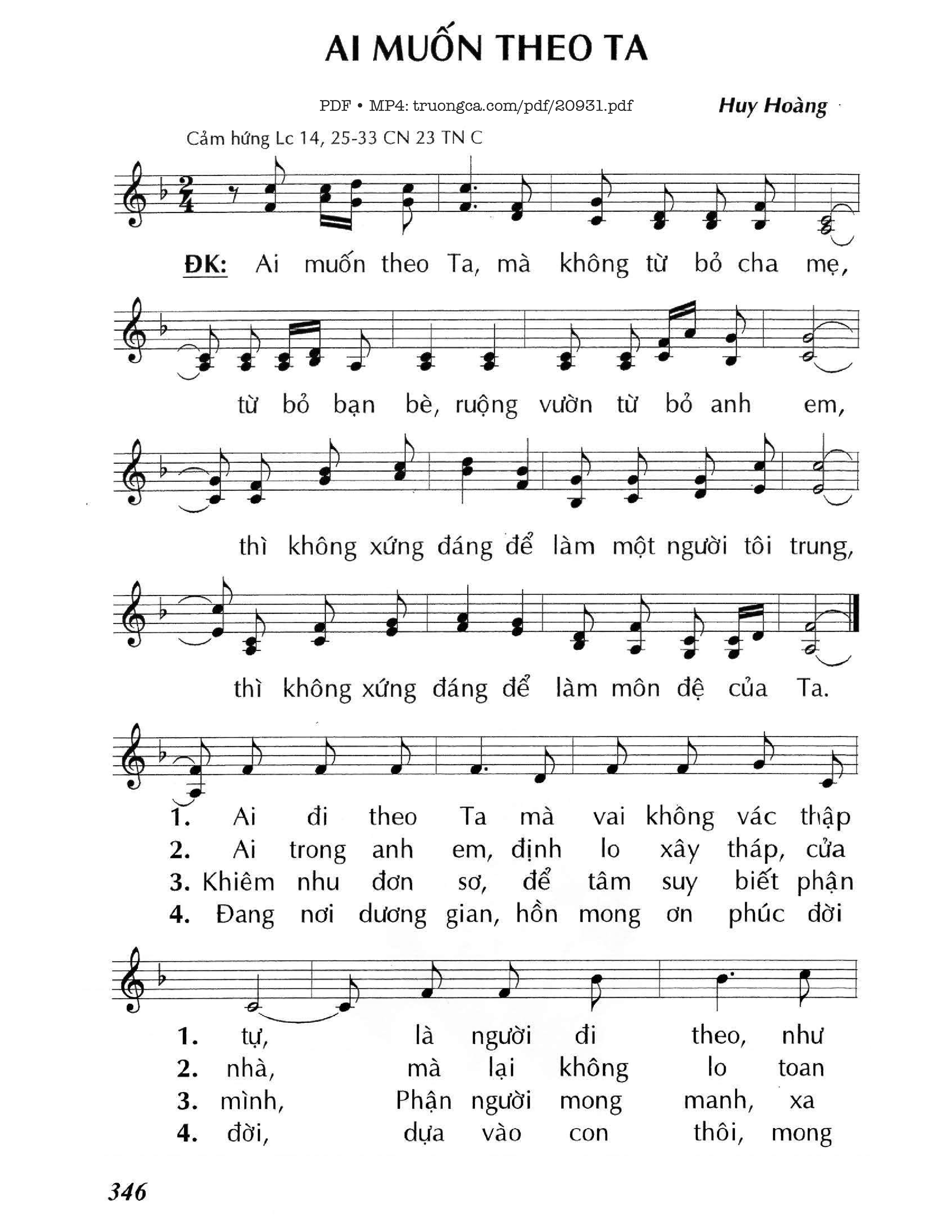 Page 1 of Sheet music PDF Ai muốn theo Ta (Lc. 14) - Huy Hoàng