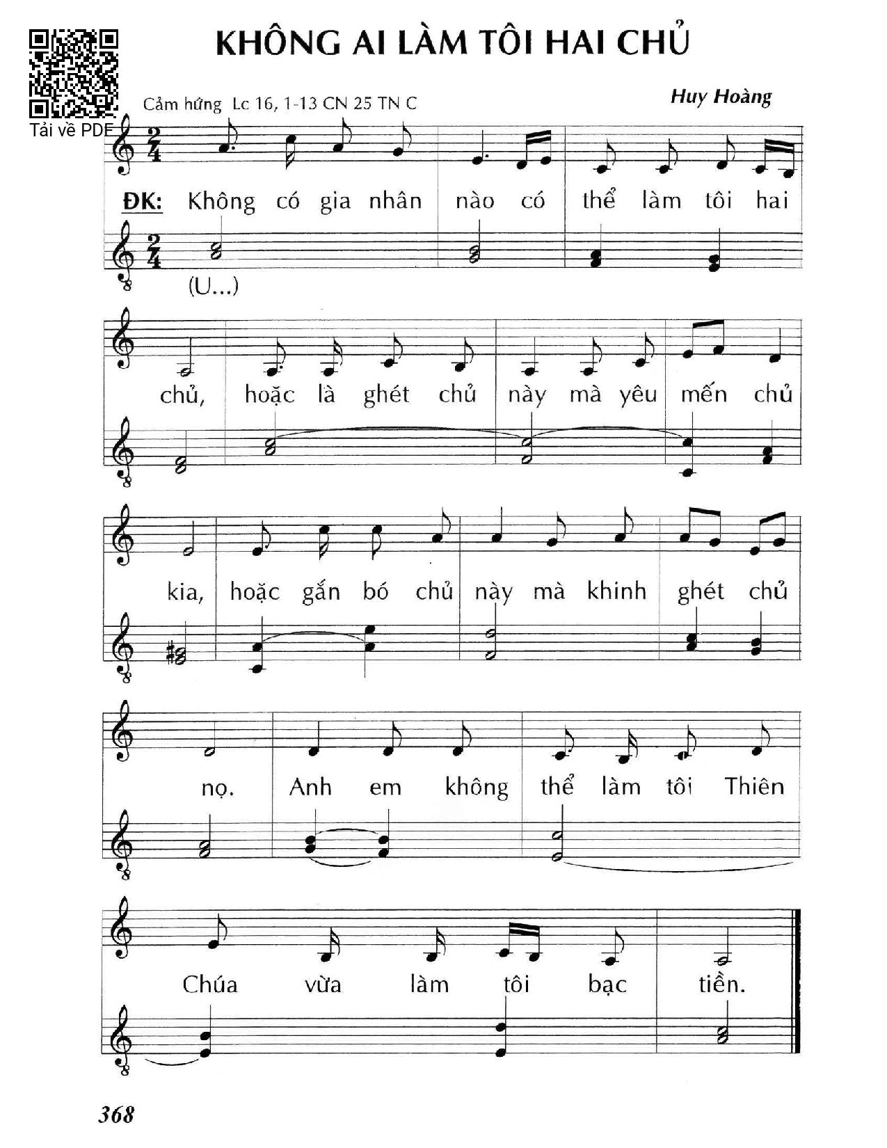 Sheet PDF of Không ai làm tôi hai chủ (Lc. 16)