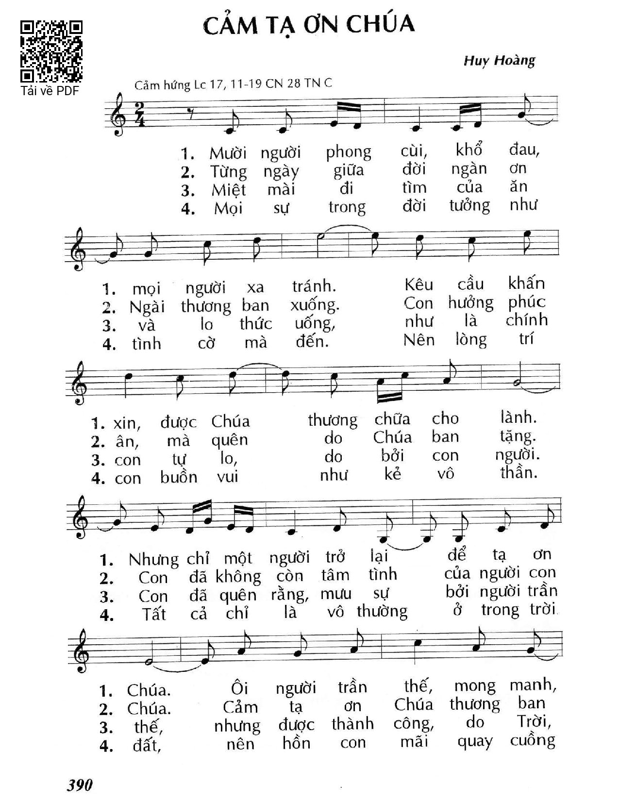 Page 1 of Sheet music PDF Cảm tạ ơn Chúa (Lc. 17) - Huy Hoàng