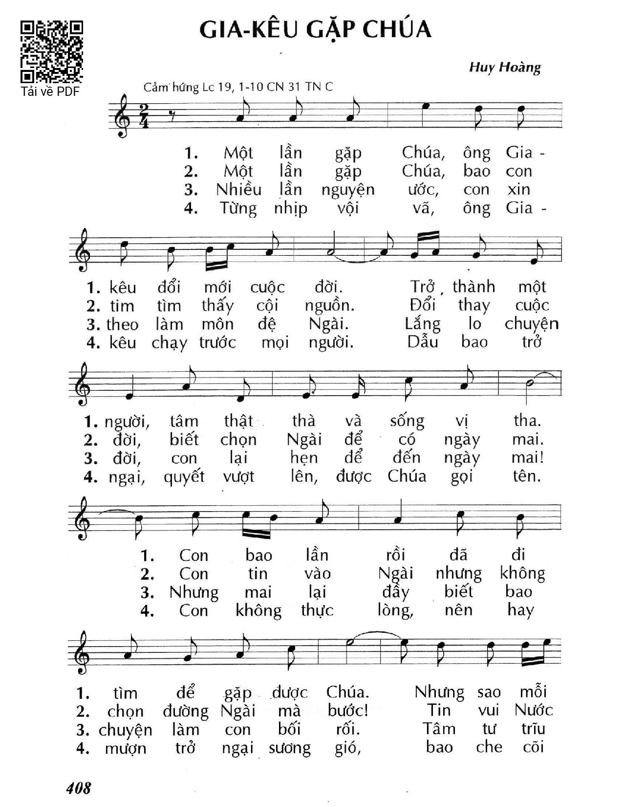 Page 1 of Sheet music PDF Giakêu gặp Chúa (Lc. 19) - Huy Hoàng