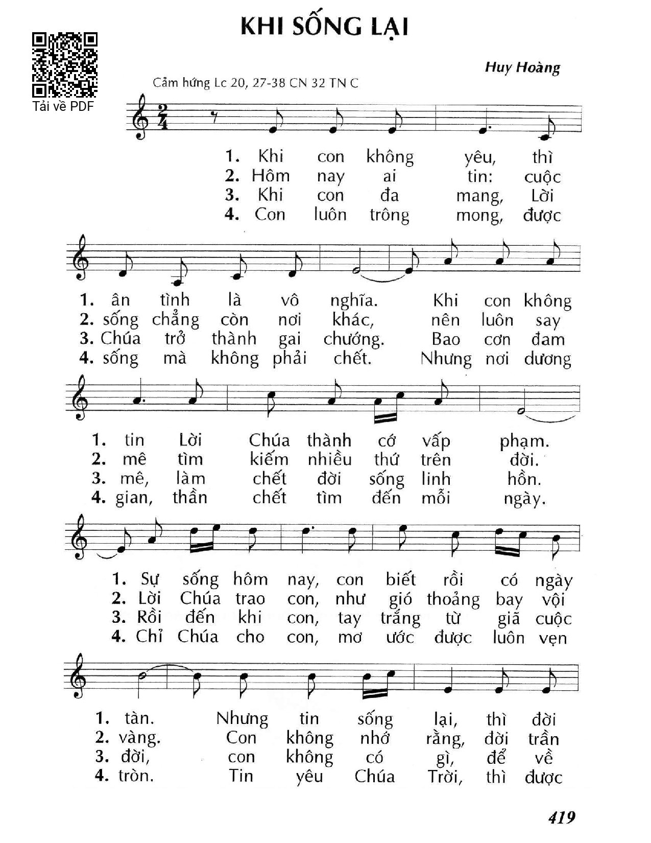 Page 1 of Sheet music PDF Khi sống lại (Lc. 20) - Huy Hoàng