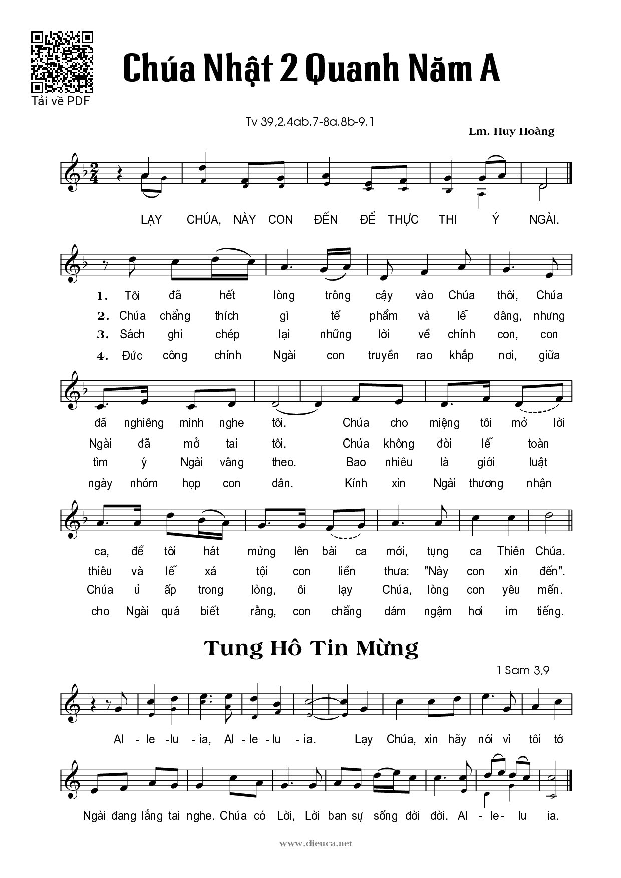 Page 1 of Sheet music PDF Chúa Nhật 2A Thường Niên (Thánh Vịnh 39) - Huy Hoàng