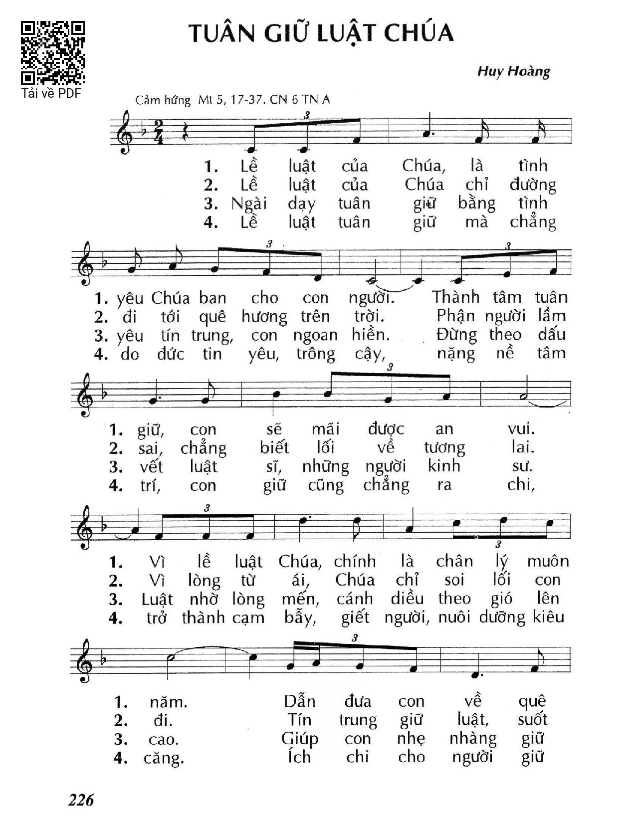 Sheet PDF of Tuân giữ luật Chúa (Mt. 5)