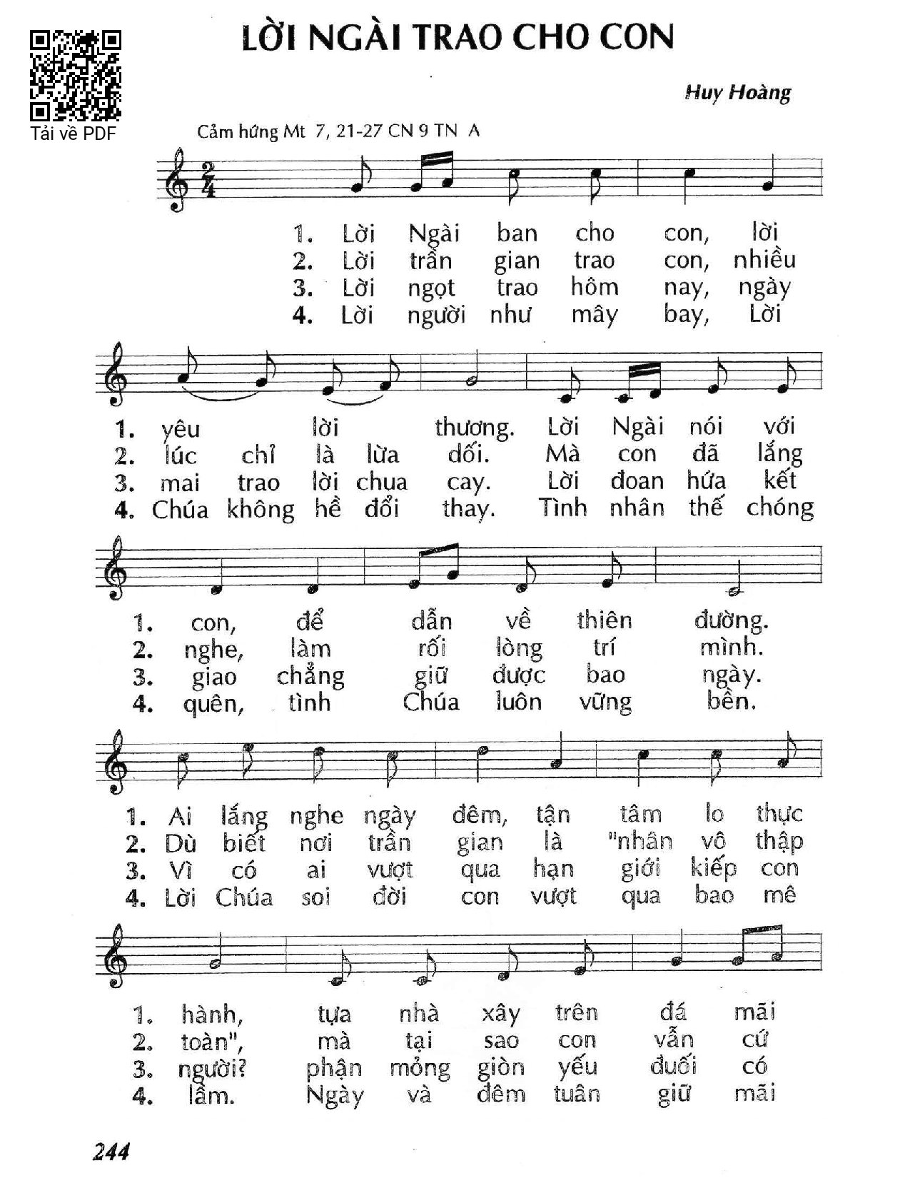 Sheet PDF of Lời Ngài trao cho con (Mt. 7)