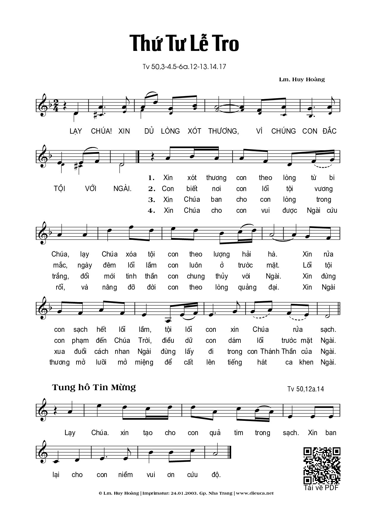 Page 1 of Sheet music PDF Thứ Tư Lễ Tro (Thánh Vịnh 50) - Huy Hoàng