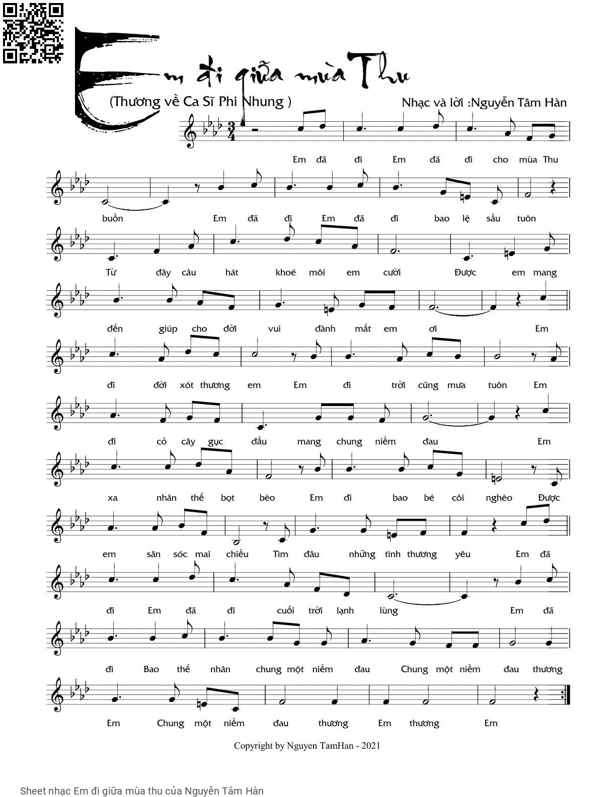 Page 1 of Sheet music PDF Em đi giữa mùa thu - Nguyễn Tâm Hàn