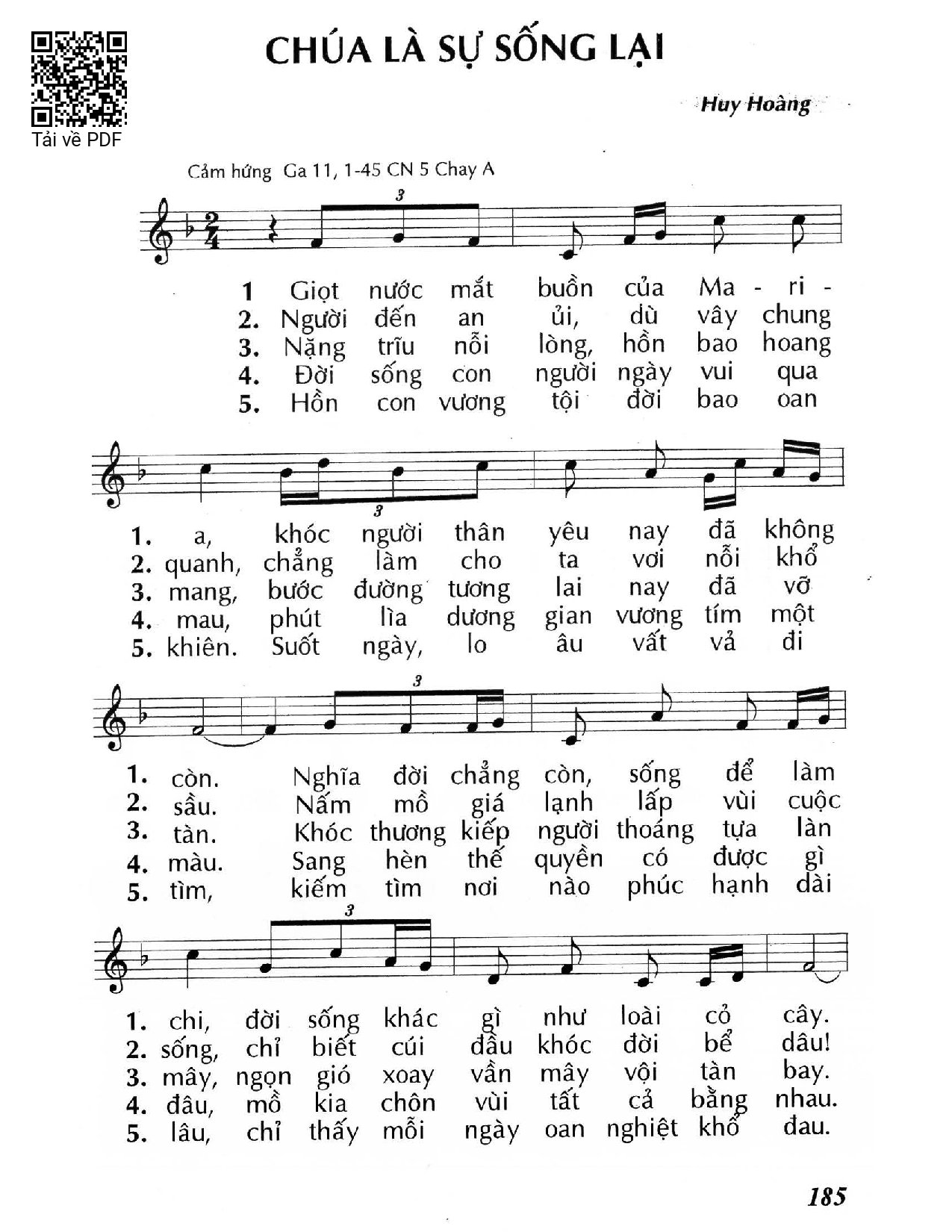 Page 1 of Sheet music PDF Chúa là sự sống lại (Ga. 11) - Huy Hoàng