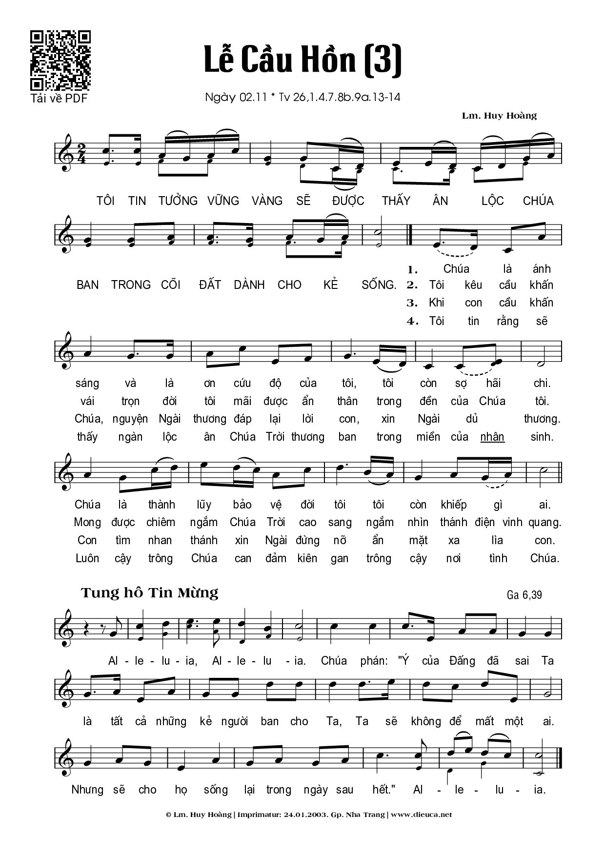 Page 1 of Sheet music PDF Cầu Hồn 3 (Thánh Vịnh 26) - Huy Hoàng