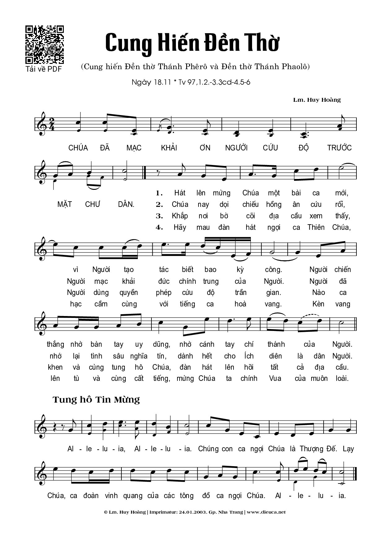 Page 1 of Sheet music PDF Lễ Cung Hiến Thánh Đường (Thánh Vịnh 97) - Huy Hoàng