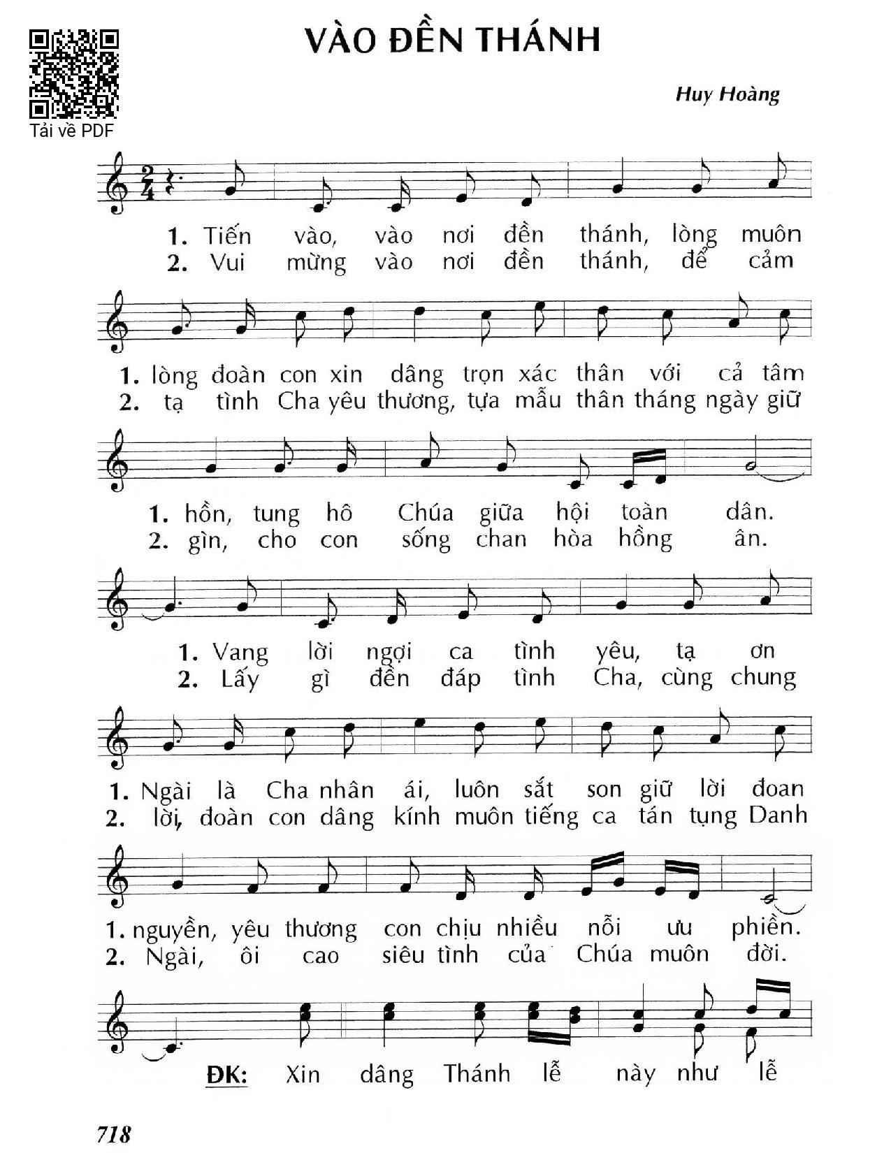 Page 1 of Sheet music PDF Vào đền thánh - Huy Hoàng