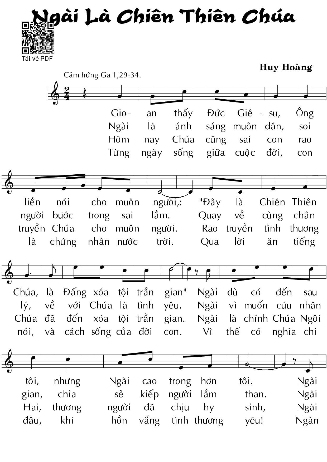 Page 1 of Sheet music PDF Ngài là Chiên Thiên Chúa - Huy Hoàng