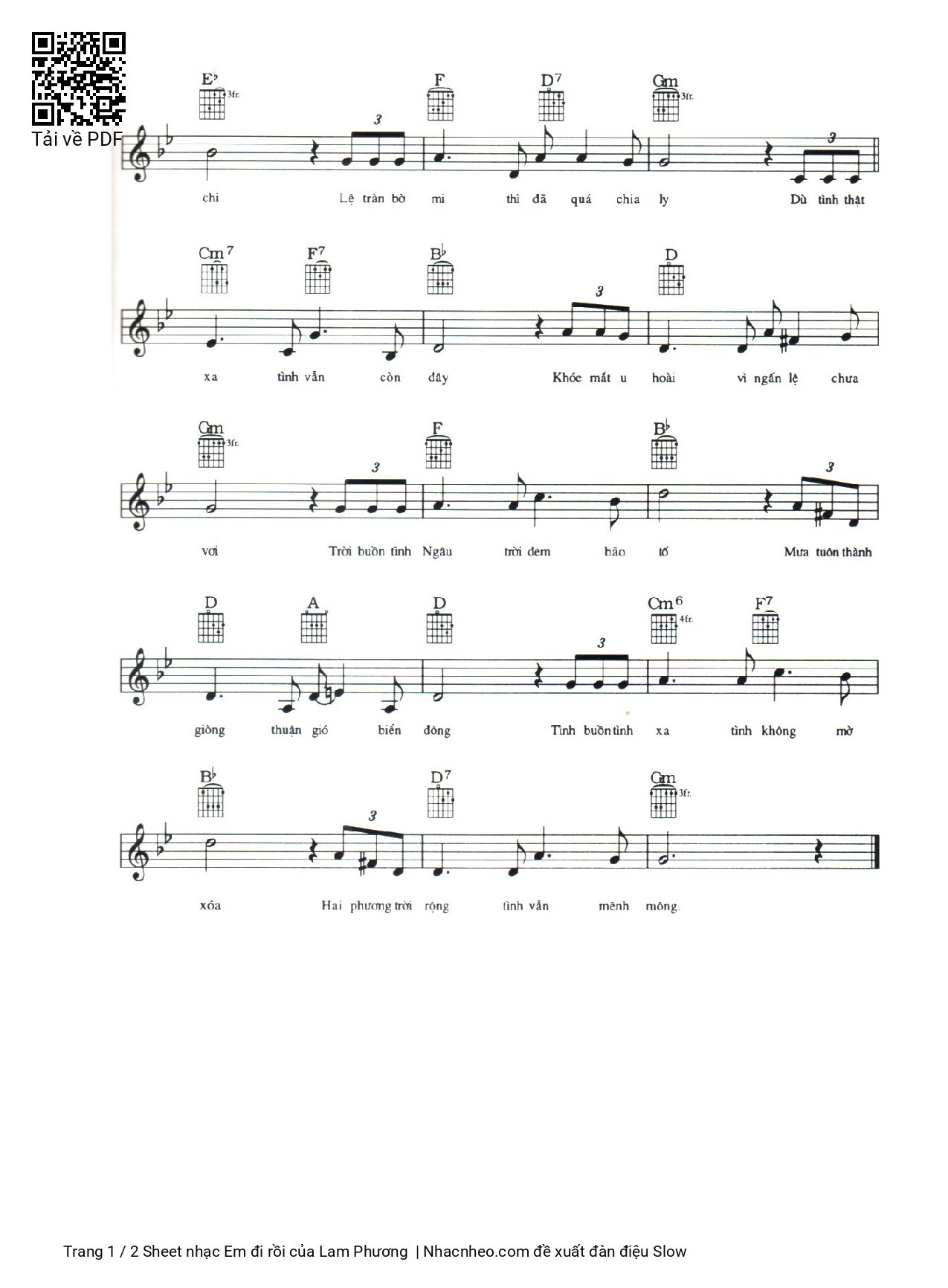Page 2 of Sheet music PDF Em đi rồi - Lam Phương