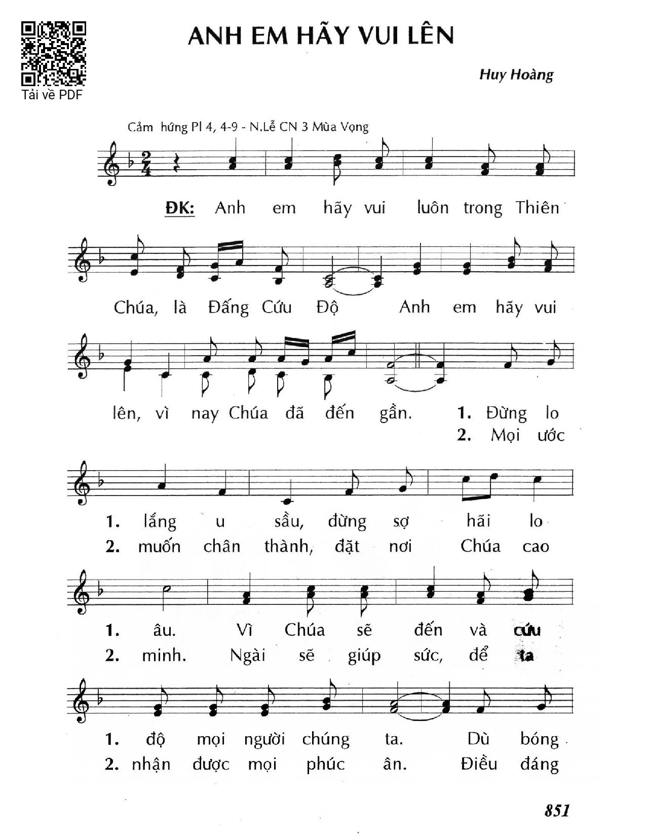 Page 1 of Sheet music PDF Anh em hãy vui lên - Huy Hoàng