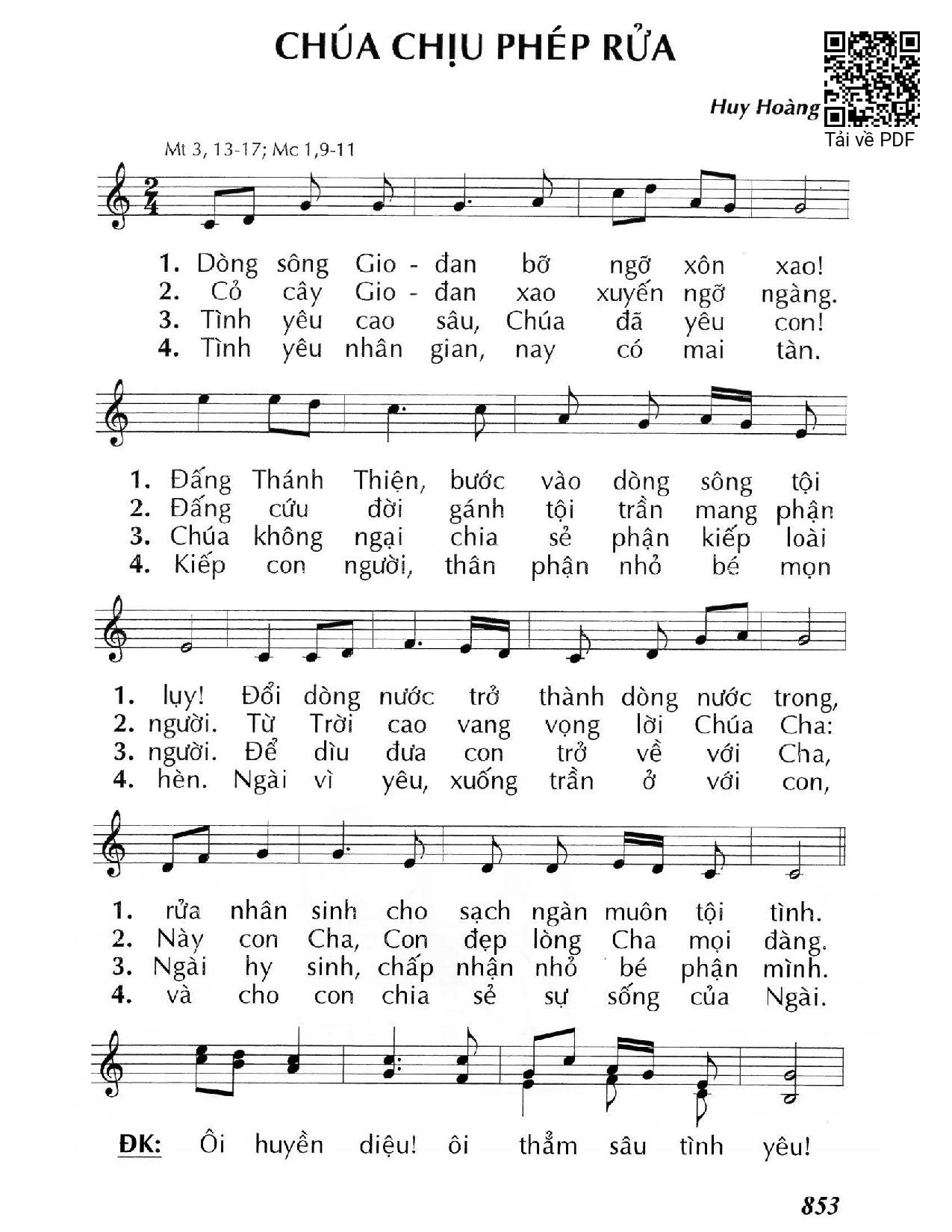 Page 1 of Sheet music PDF Chúa chịu Phép Rửa - Huy Hoàng