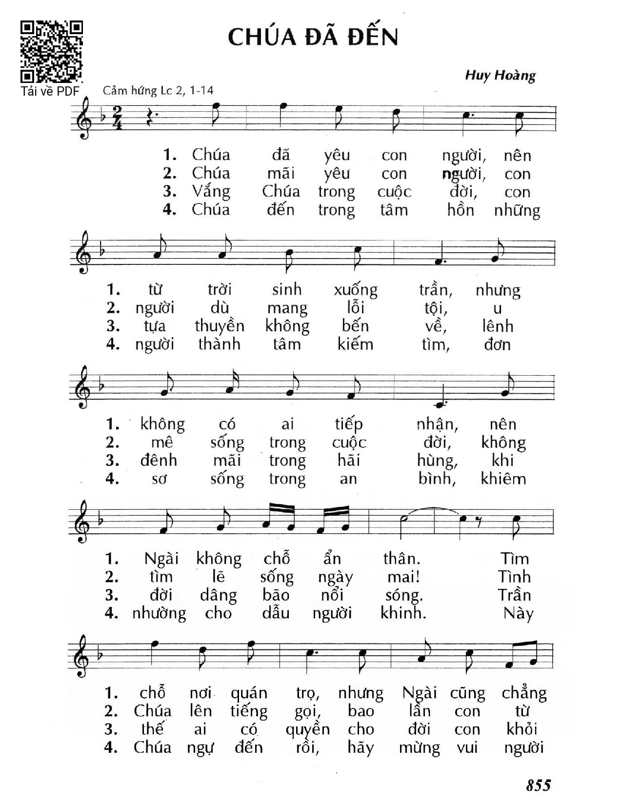 Page 1 of Sheet music PDF Chúa đã đến - Huy Hoàng