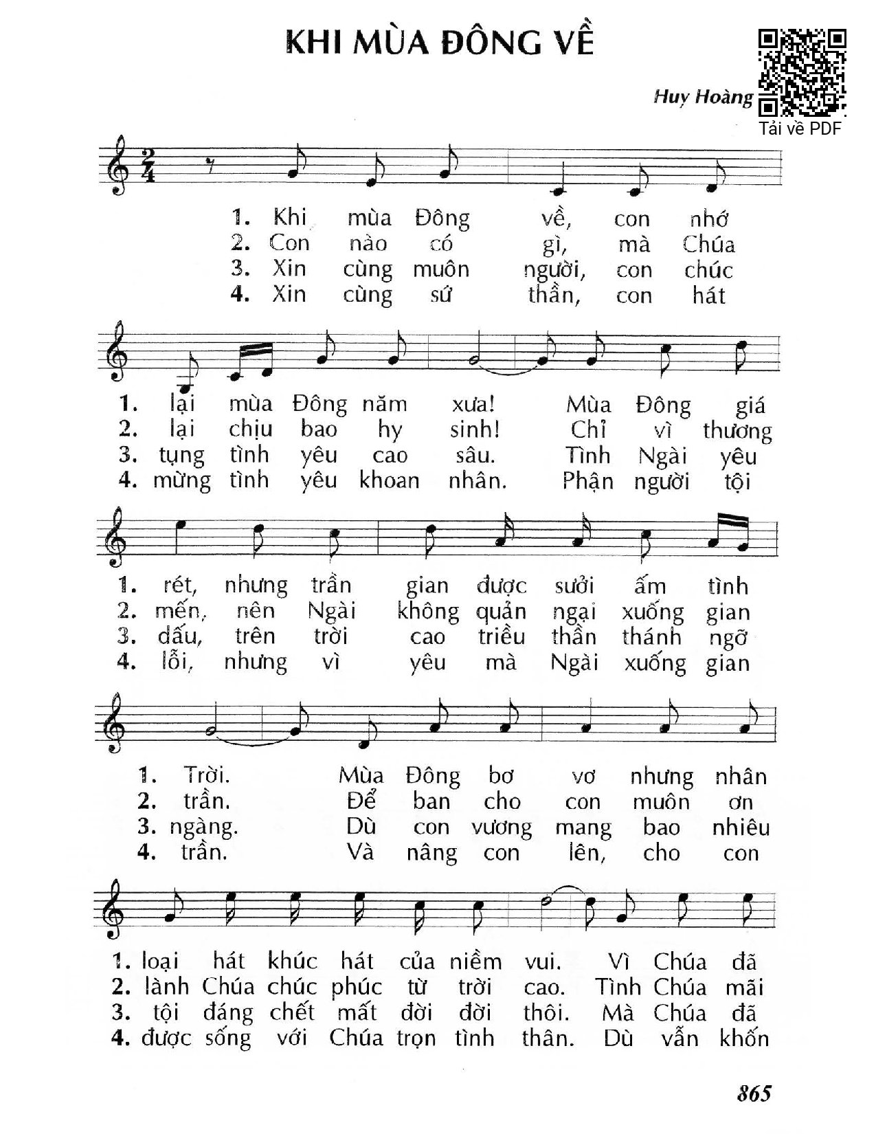 Page 1 of Sheet music PDF Khi mùa đông về - Huy Hoàng