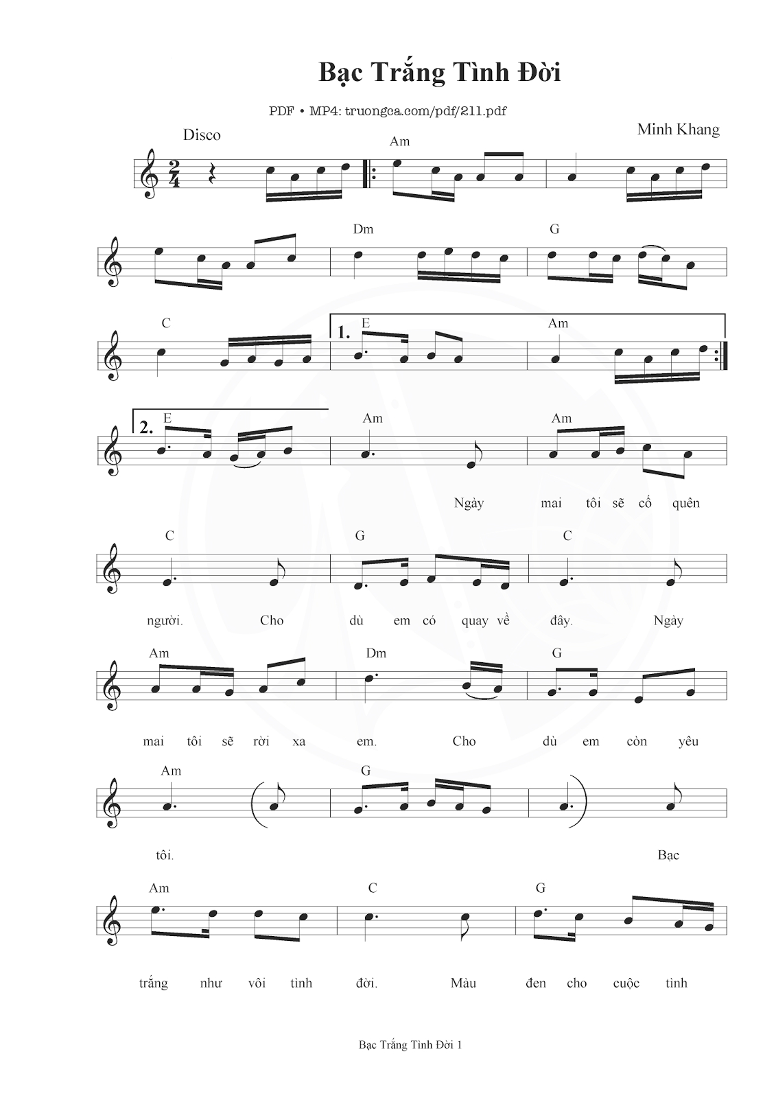 Sheet PDF of Bạc trắng tình đời