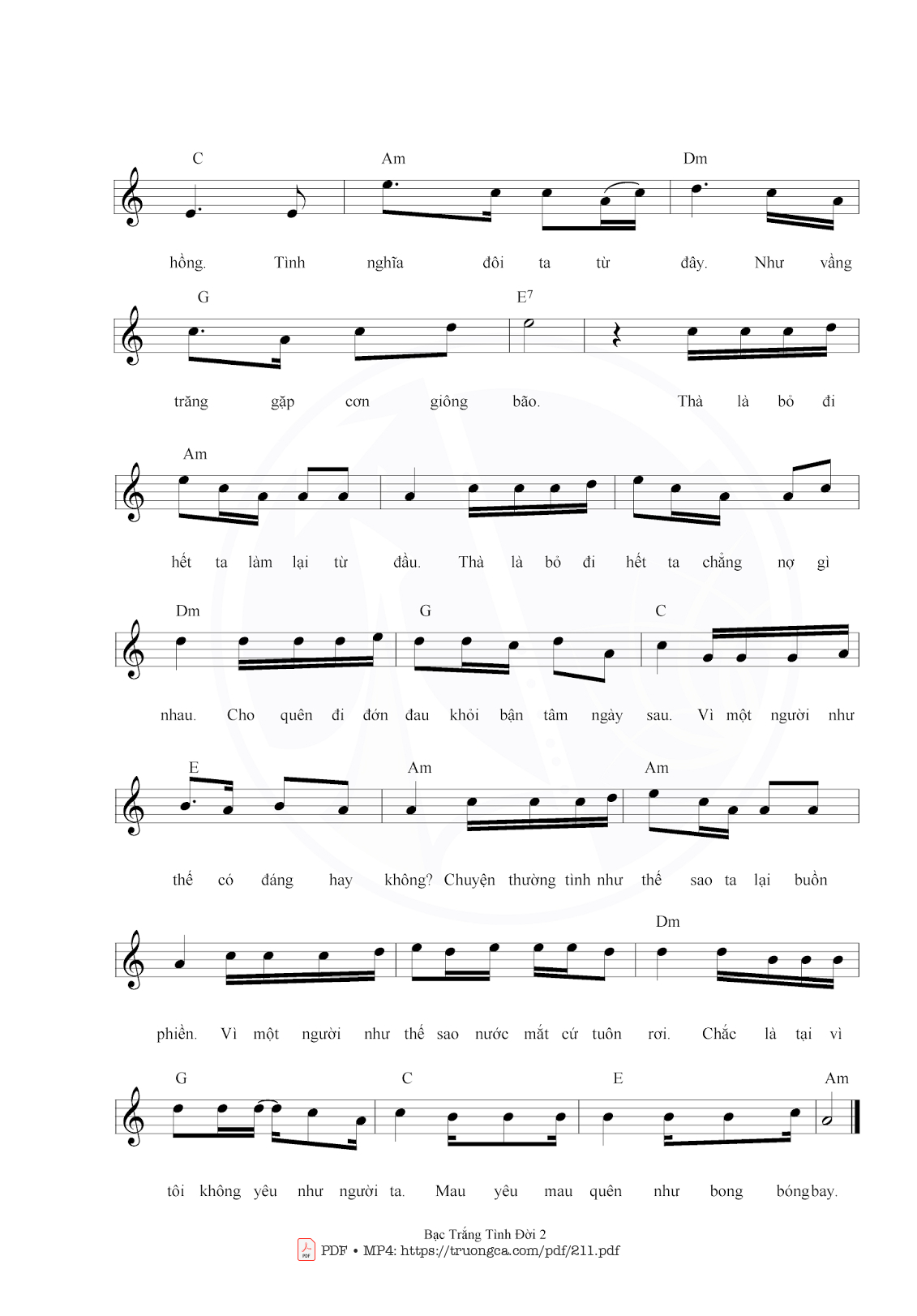 Page 2 of Sheet music PDF Bạc trắng tình đời - Minh Khang