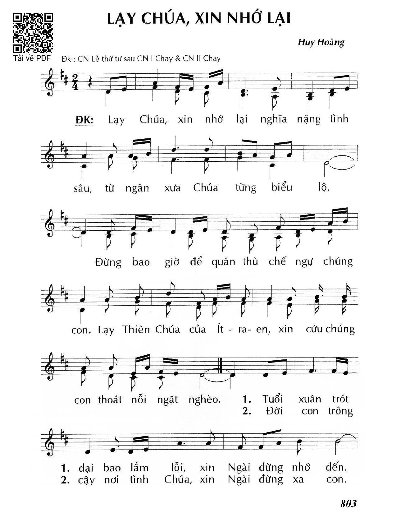 Page 1 of Sheet music PDF Lạy Chúa, xin nhớ lại - Huy Hoàng