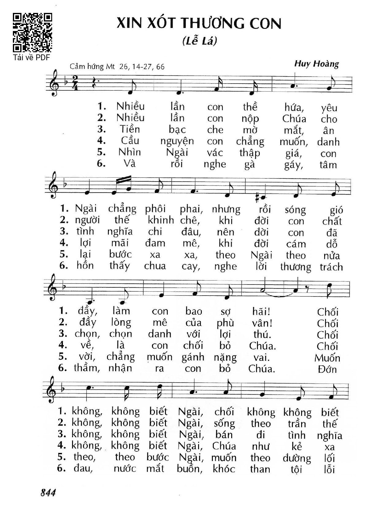 Page 1 of Sheet music PDF Xin xót thương con - Huy Hoàng