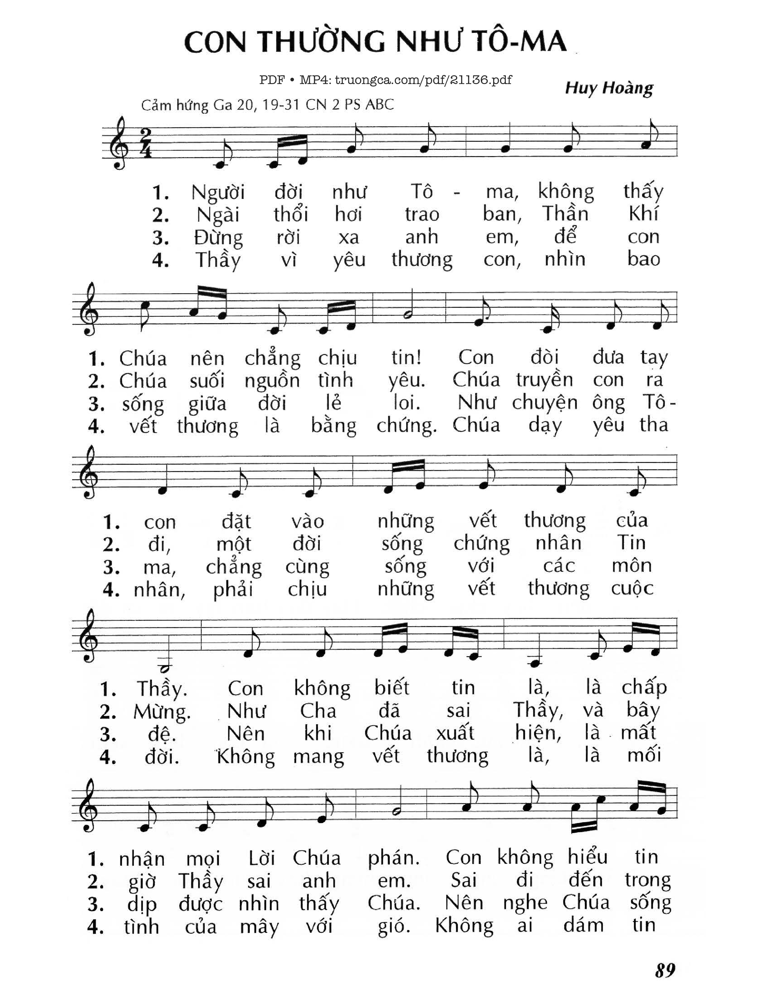 Sheet PDF of Con thường như Tôma