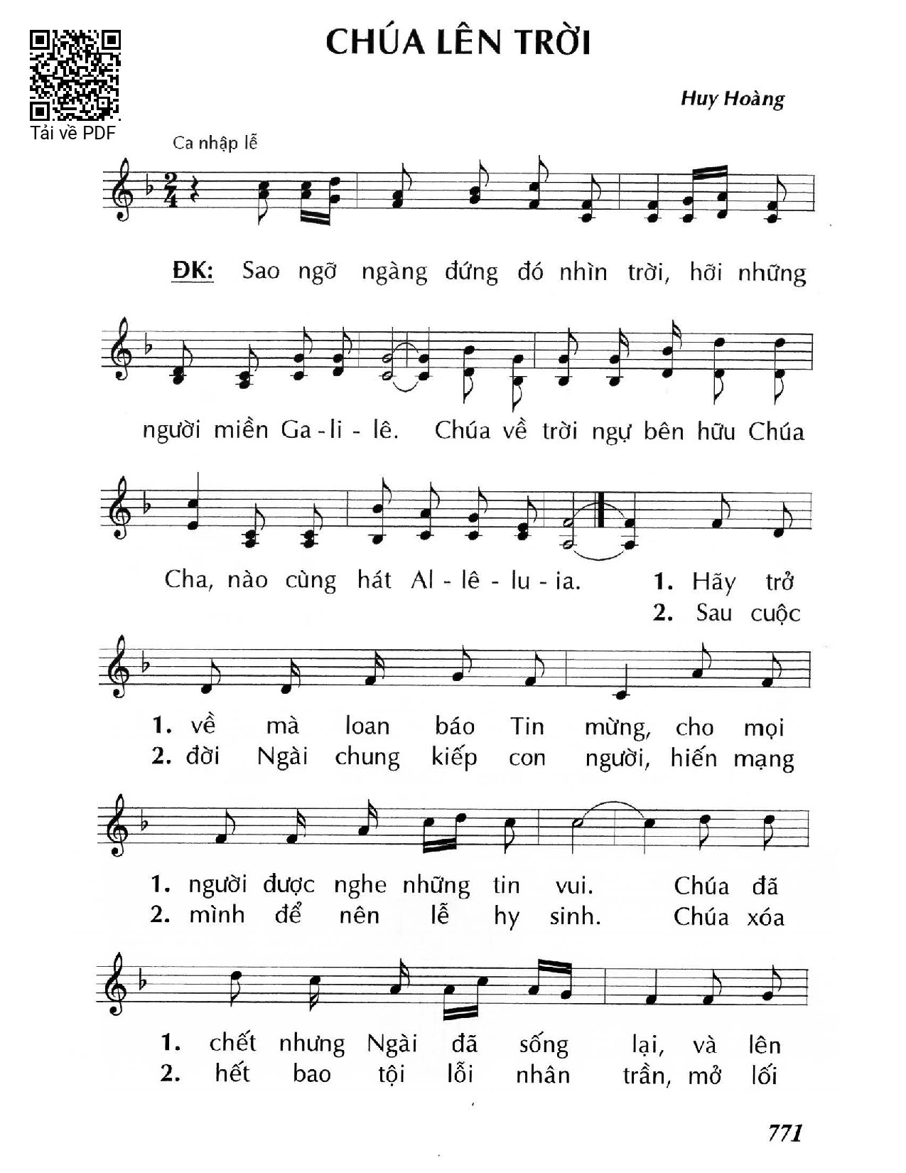 Page 1 of Sheet music PDF Chúa lên trời - Huy Hoàng