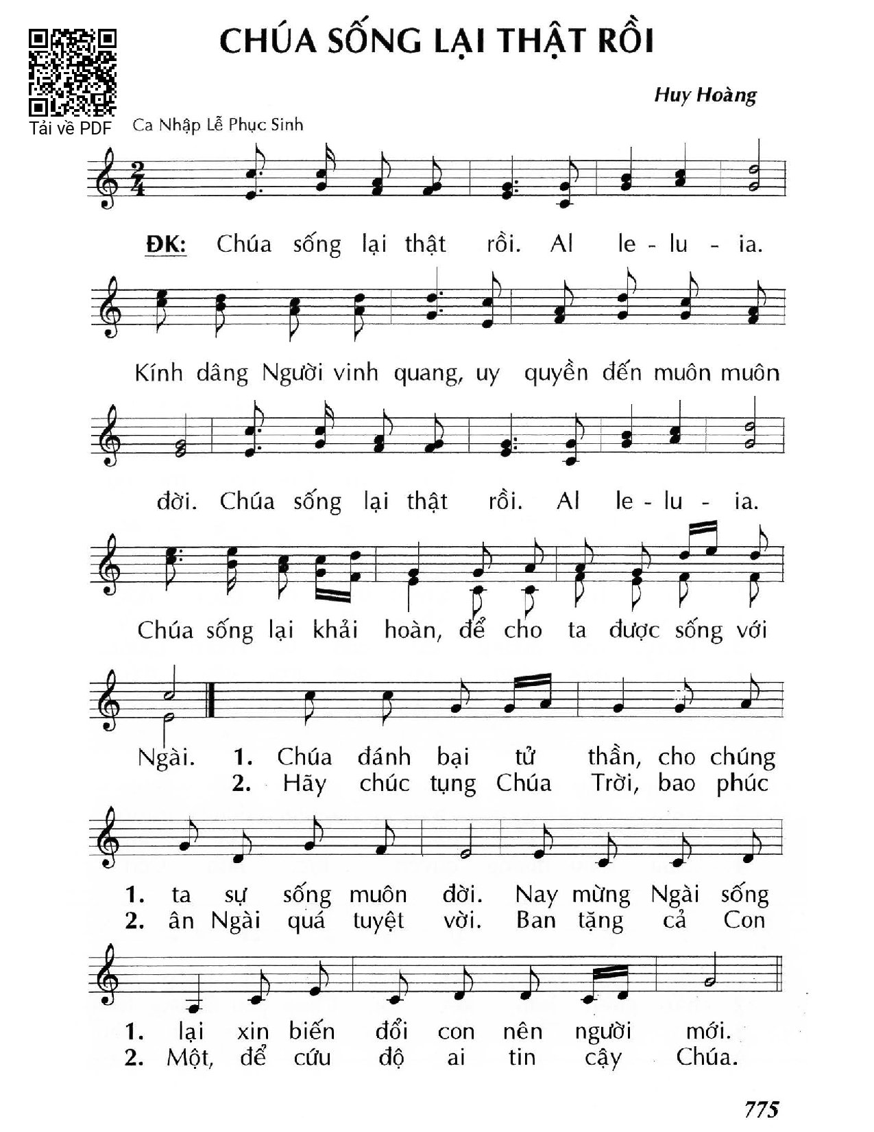 Page 1 of Sheet music PDF Chúa sống lại thật rồi - Huy Hoàng