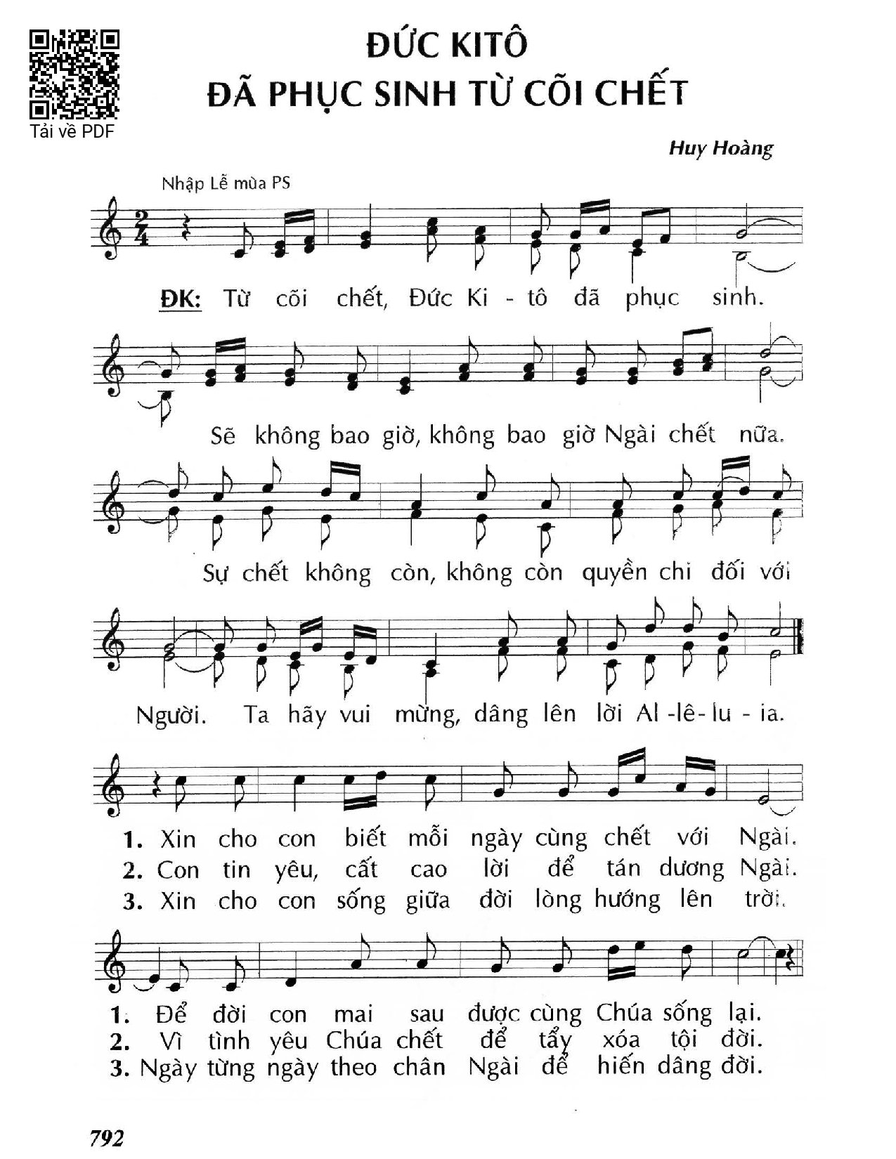 Page 1 of Sheet music PDF Đức Kitô đã phục sinh - Huy Hoàng