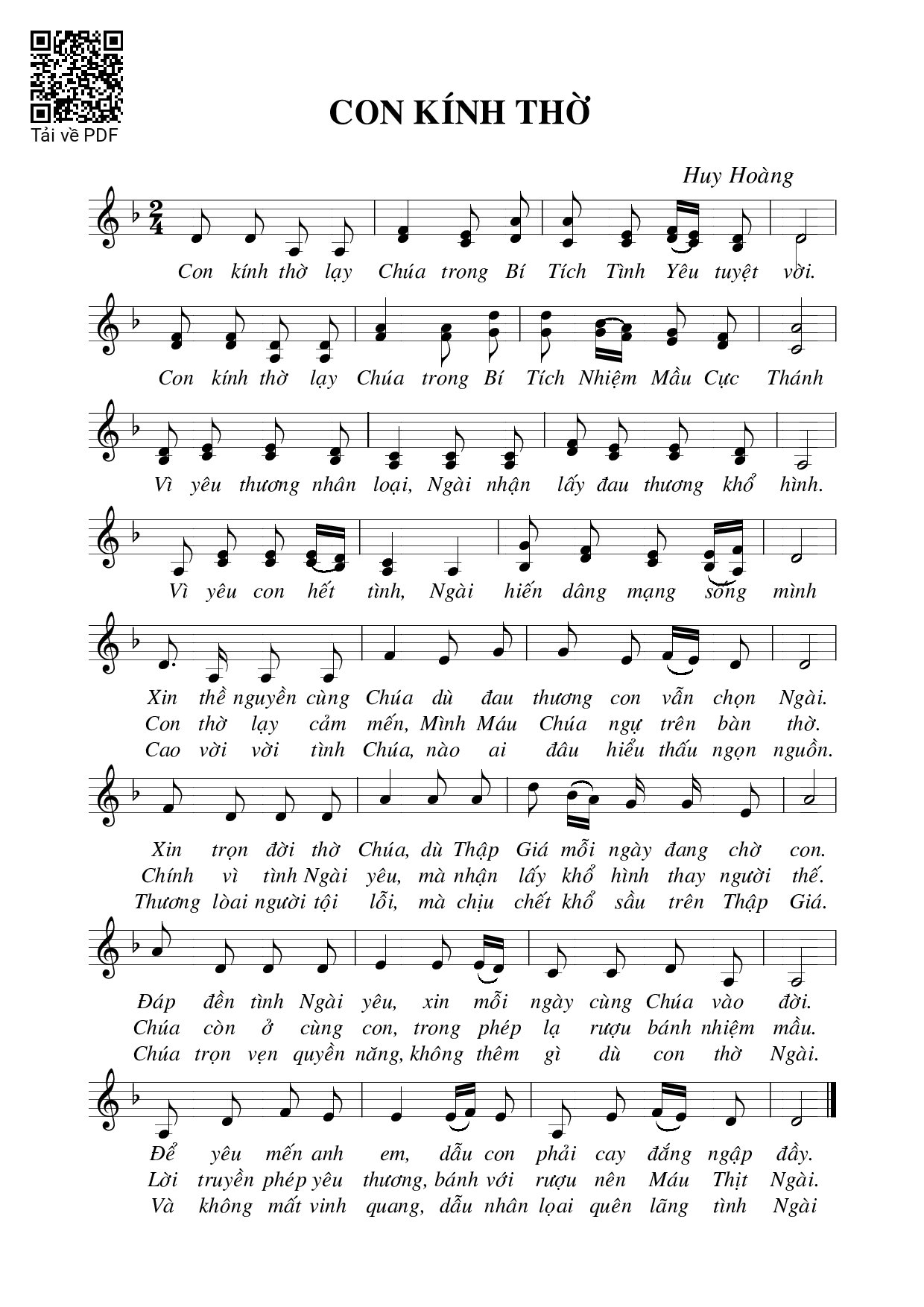 Page 1 of Sheet music PDF Con kính thờ - Huy Hoàng