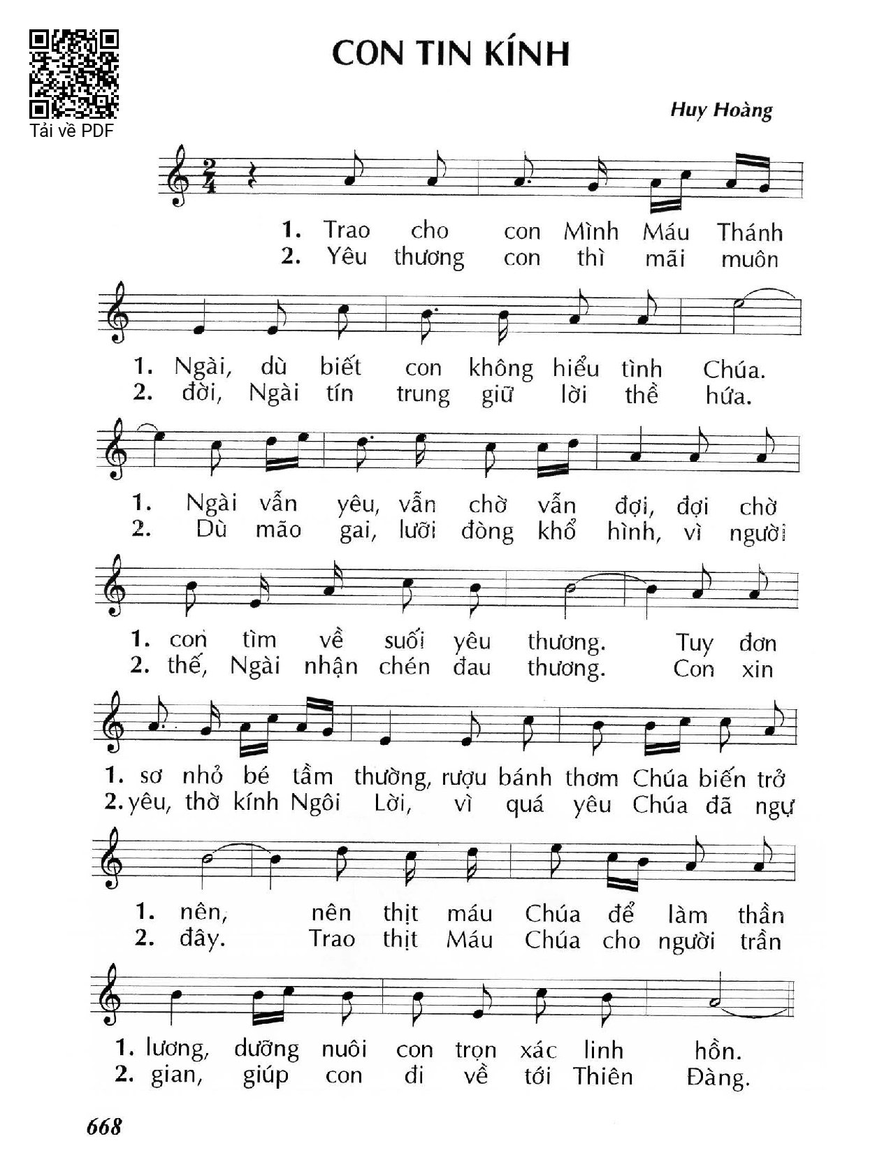 Page 1 of Sheet music PDF Con tin kính - Huy Hoàng
