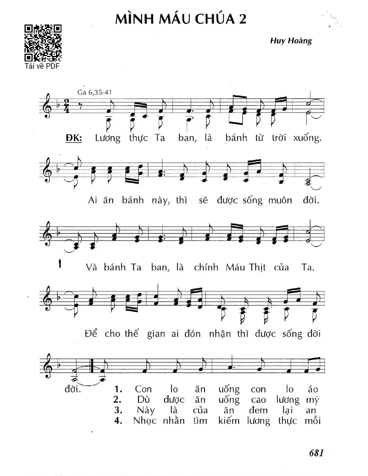 Page 1 of Sheet music PDF Mình Máu Chúa /2 - Huy Hoàng
