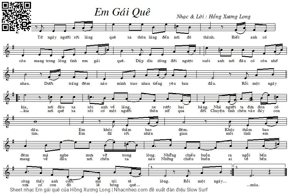 Sheet PDF of Em gái quê - Hồng Xương Long
