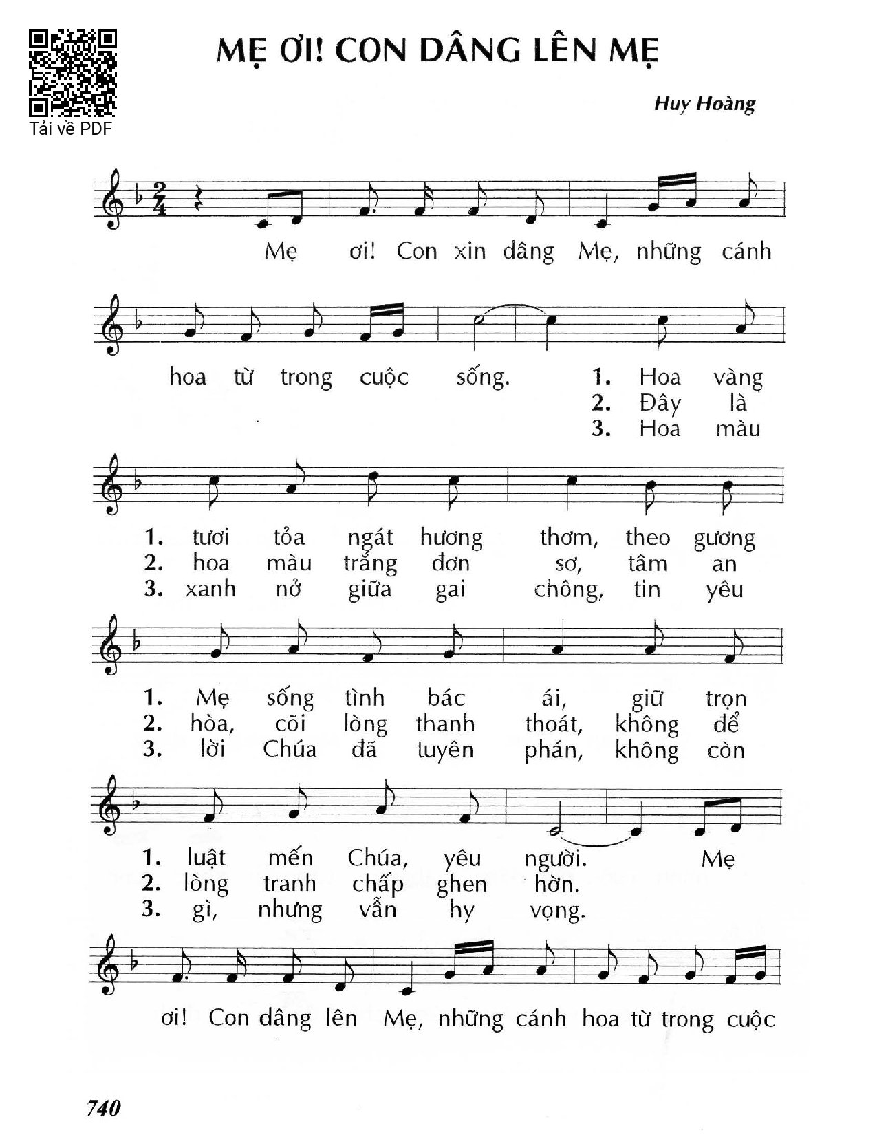 Page 1 of Sheet music PDF Mẹ ơi! Con dâng lên Mẹ - Huy Hoàng