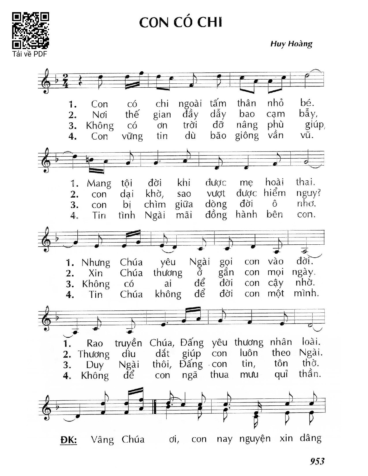 Page 1 of Sheet music PDF Con có chi - Huy Hoàng