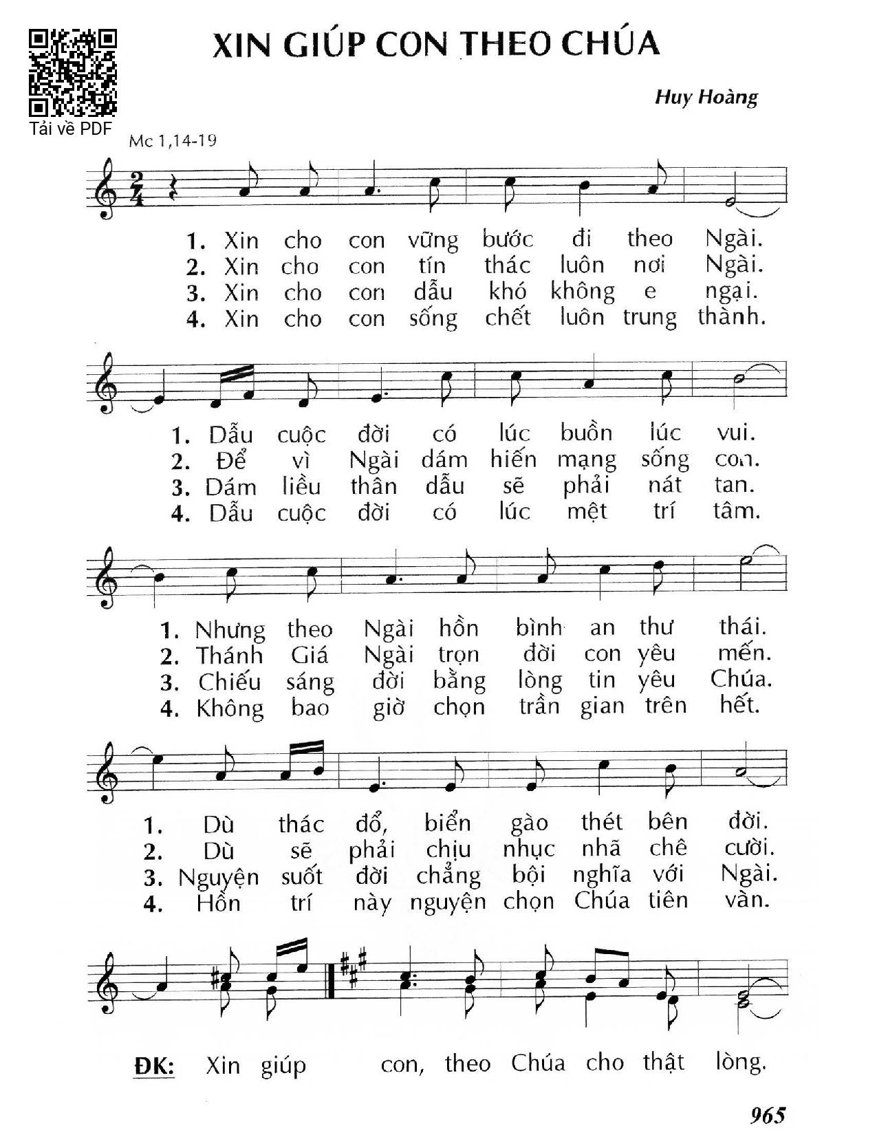Page 1 of Sheet music PDF Xin giúp con theo Chúa - Huy Hoàng