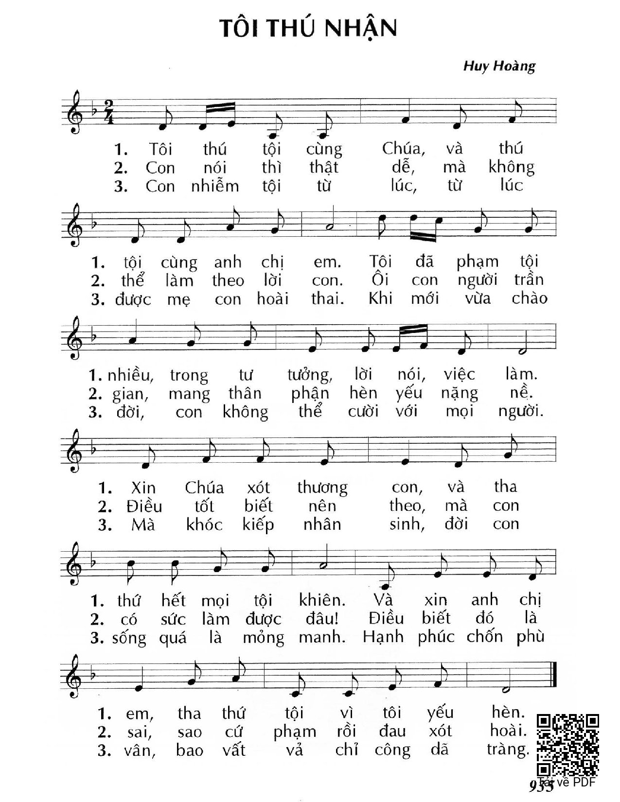Page 1 of Sheet music PDF Tôi thú nhận - Huy Hoàng