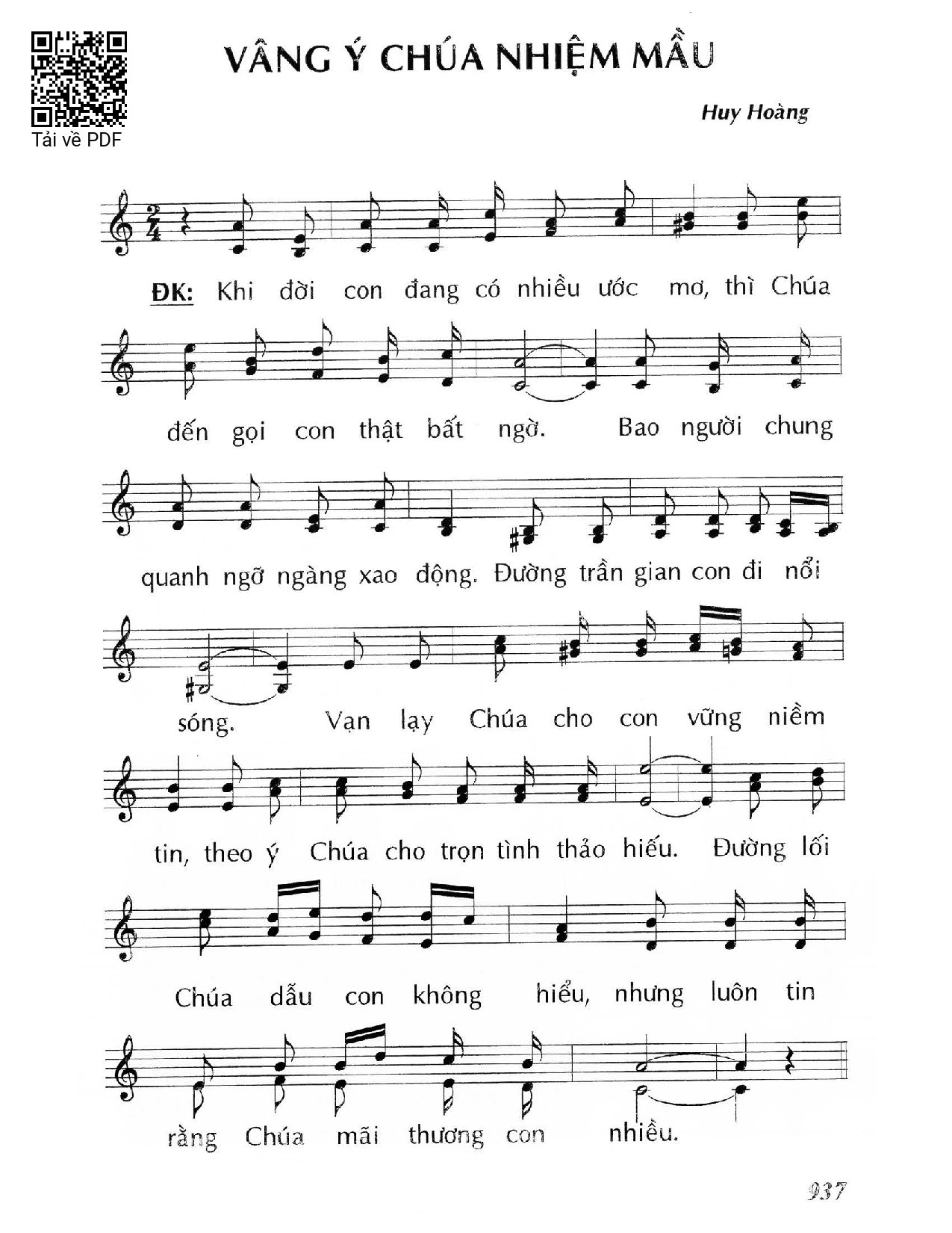 Page 1 of Sheet music PDF Vâng ý Chúa nhiệm mầu - Huy Hoàng