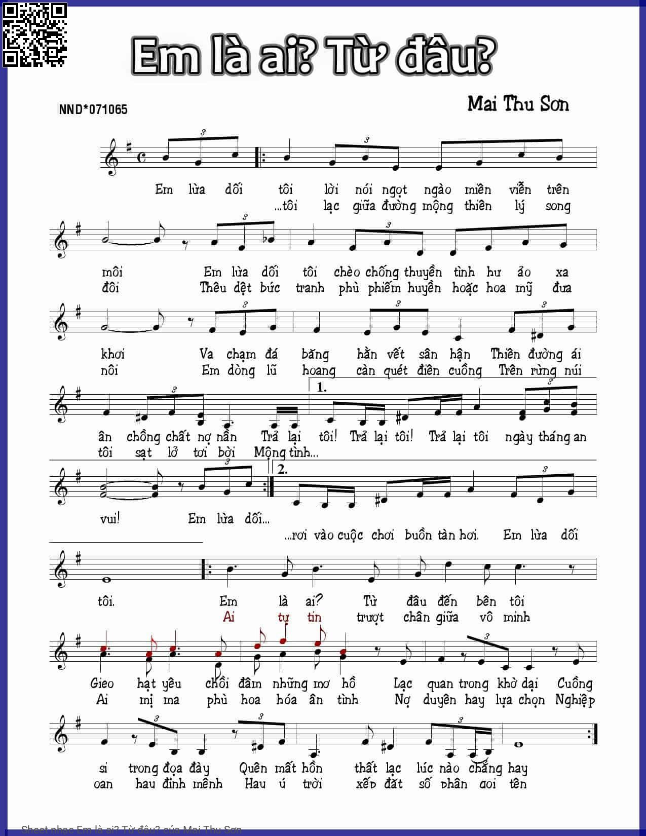 Page 1 of Sheet music PDF Em là ai? Từ đâu? - Mai Thu Sơn
